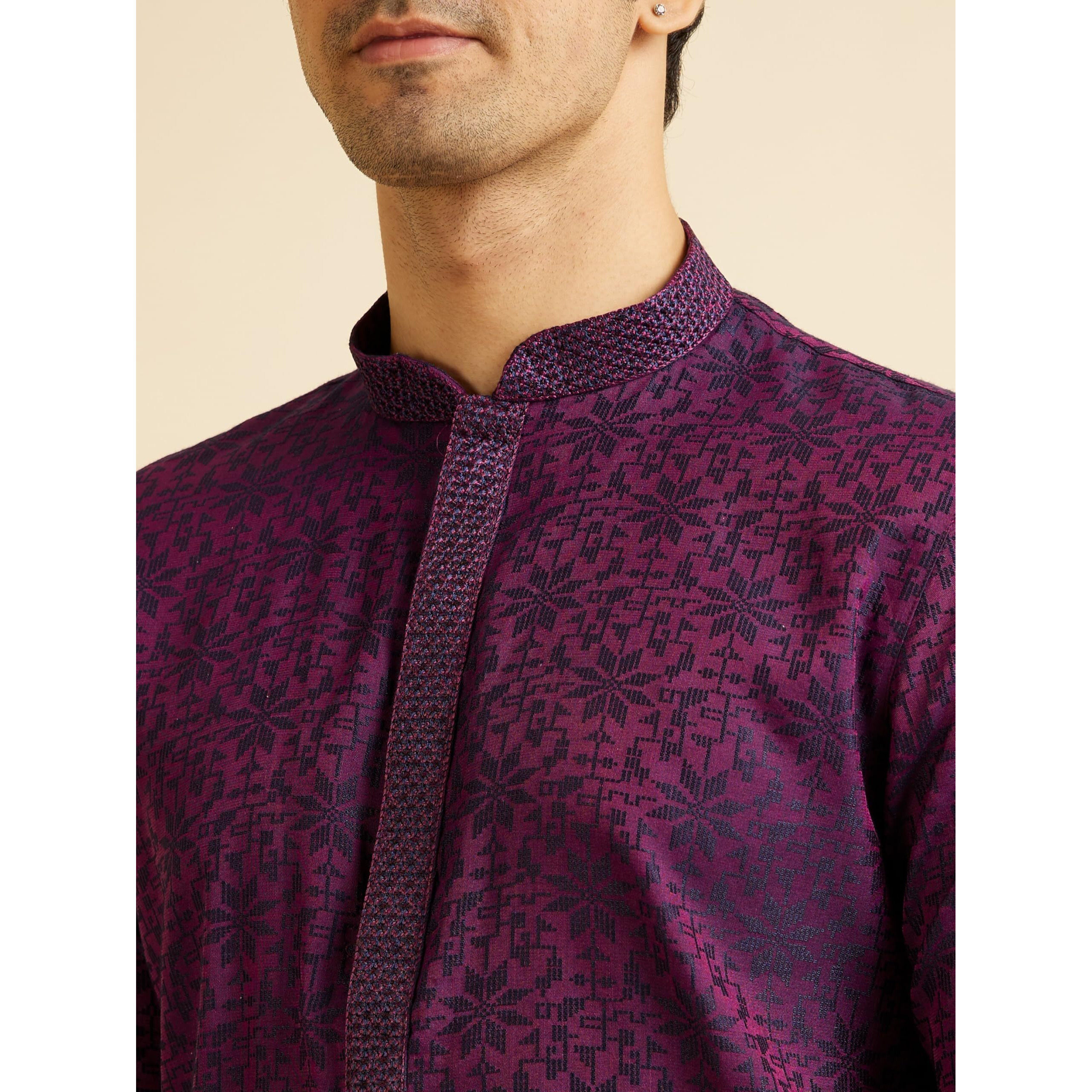Manyavar Men's Viscose Blend Jacquard Embroidered Kurta Pyjama Set (Purple,XL)