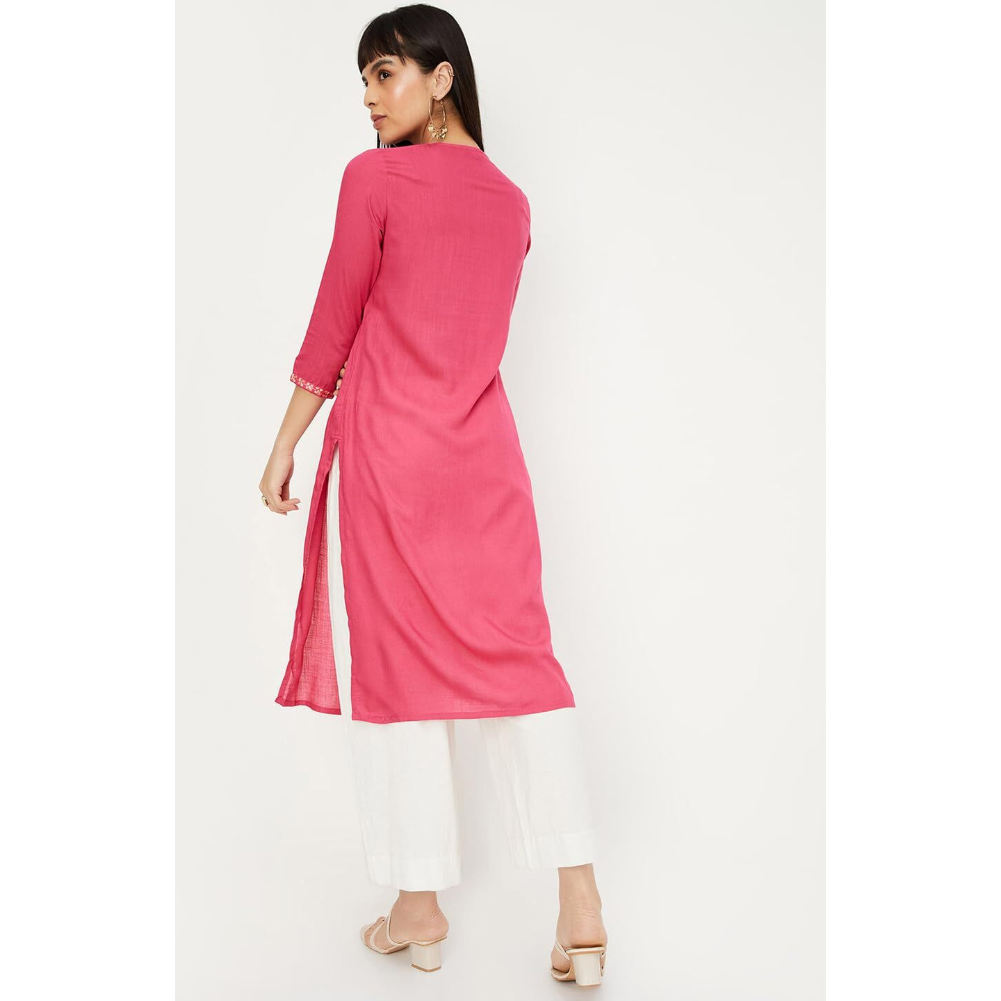 Max Women's Rayon Blend Regular Kurta (VIEKSU24DA_Pink_M