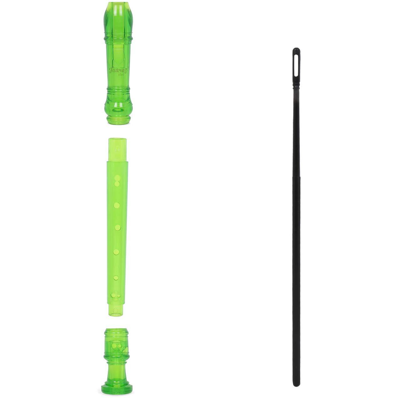 JUAREZ JRF100GR Clar Descant German Style 8 Holes Soprano Recorder Flute with Cleaning Rod Suitable for School Ensembles | Home Practice | Music Classes | Gift, Green with Cleaning Rod & Case