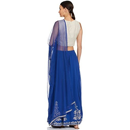 BIBA Women's Ethnic Off White/Blue Cotton Ethnic Wear Lehenga Set (Size_L)