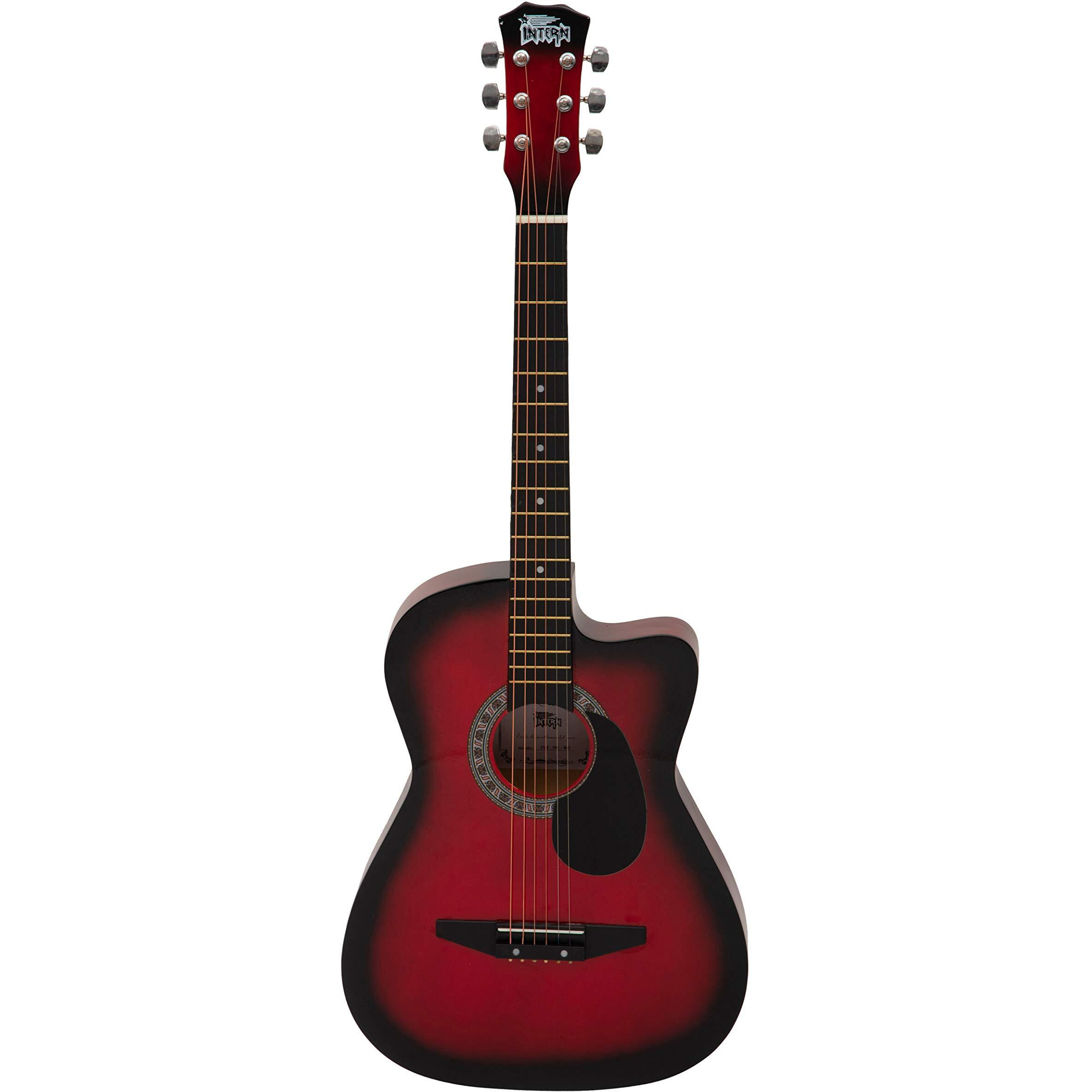 Intern INT-38C-RD-G Linden Wood Cutaway Right Handed Acoustic Guitar Kit, With Bag, Strings, Pick And Strap (Red, 6 Strings)