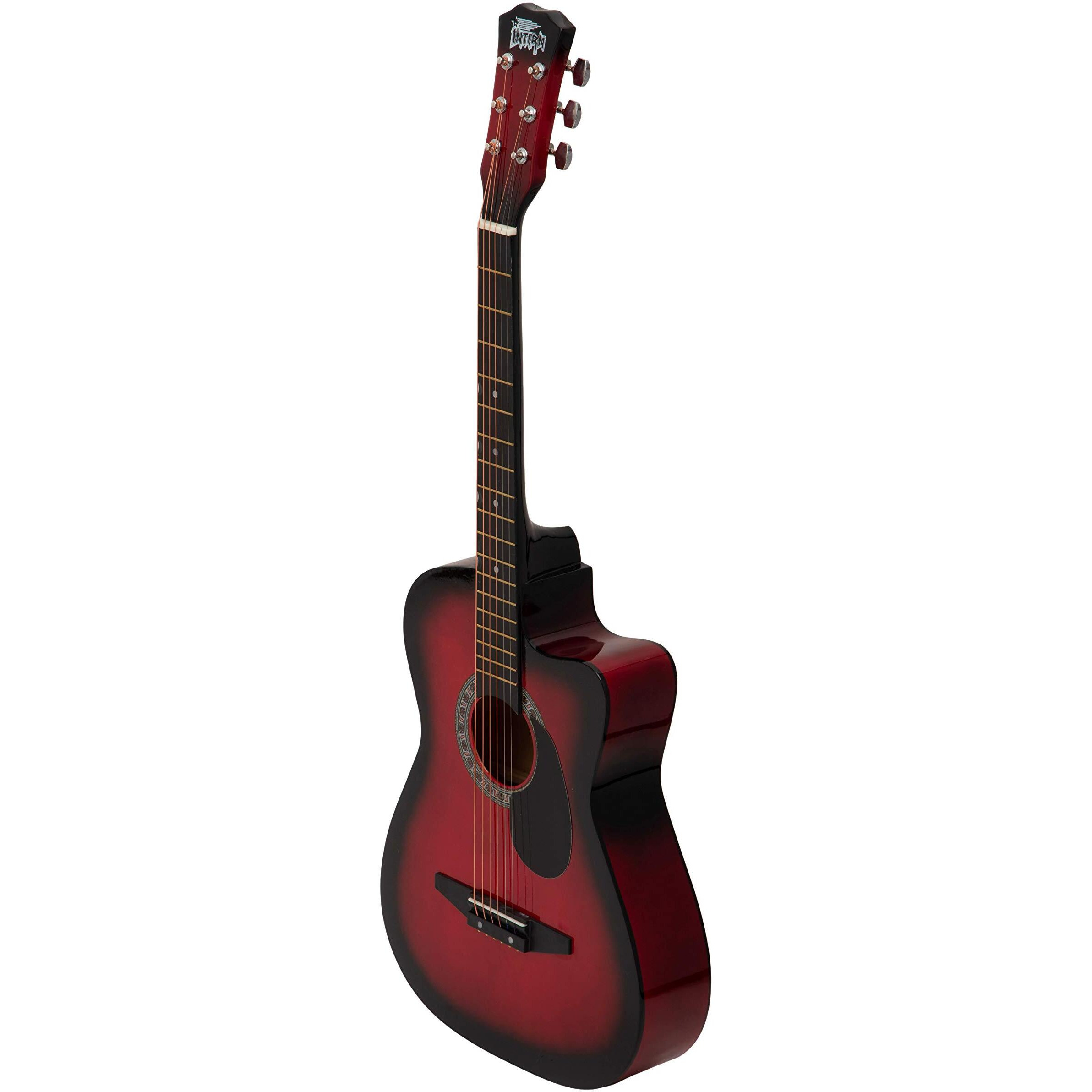 Intern INT-38C-RD-G Linden Wood Cutaway Right Handed Acoustic Guitar Kit, With Bag, Strings, Pick And Strap (Red, 6 Strings)