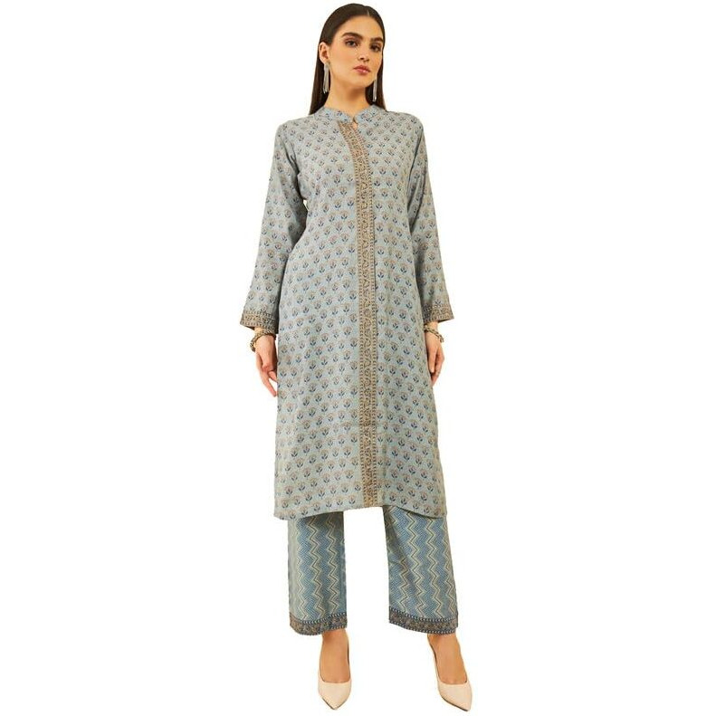 Soch Womens Blue Muslin Floral Printed Kurta Set with Zari Detailed