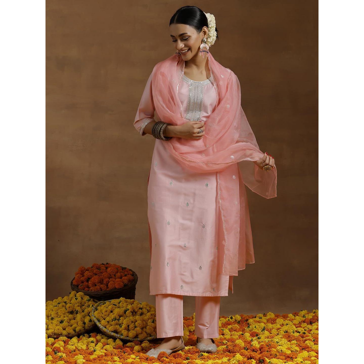 Libas Gerua Women's Silk Blend Kurta Sets (35646_Pink