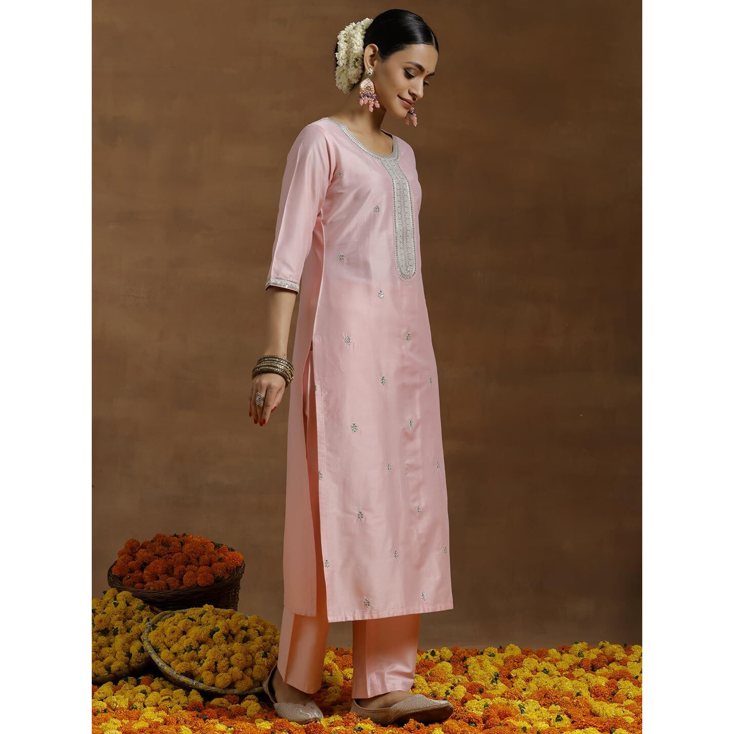 Libas Gerua Women's Silk Blend Kurta Sets (35646_Pink