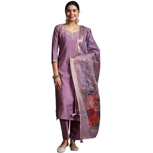 Libas Women's Silk Blend Kurta Sets (27675_Mauve