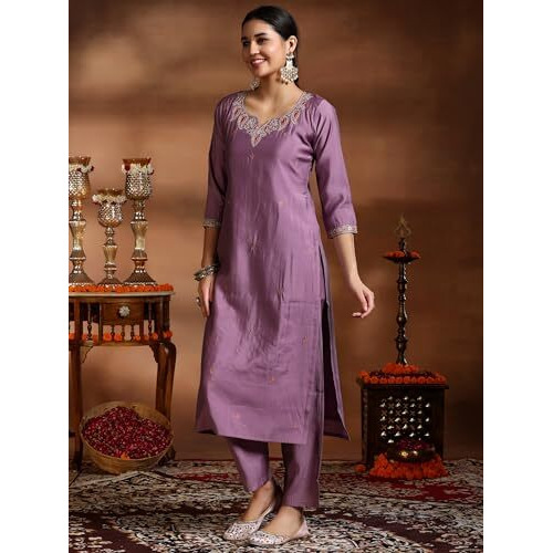 Libas Women's Silk Blend Kurta Sets (27675_Mauve