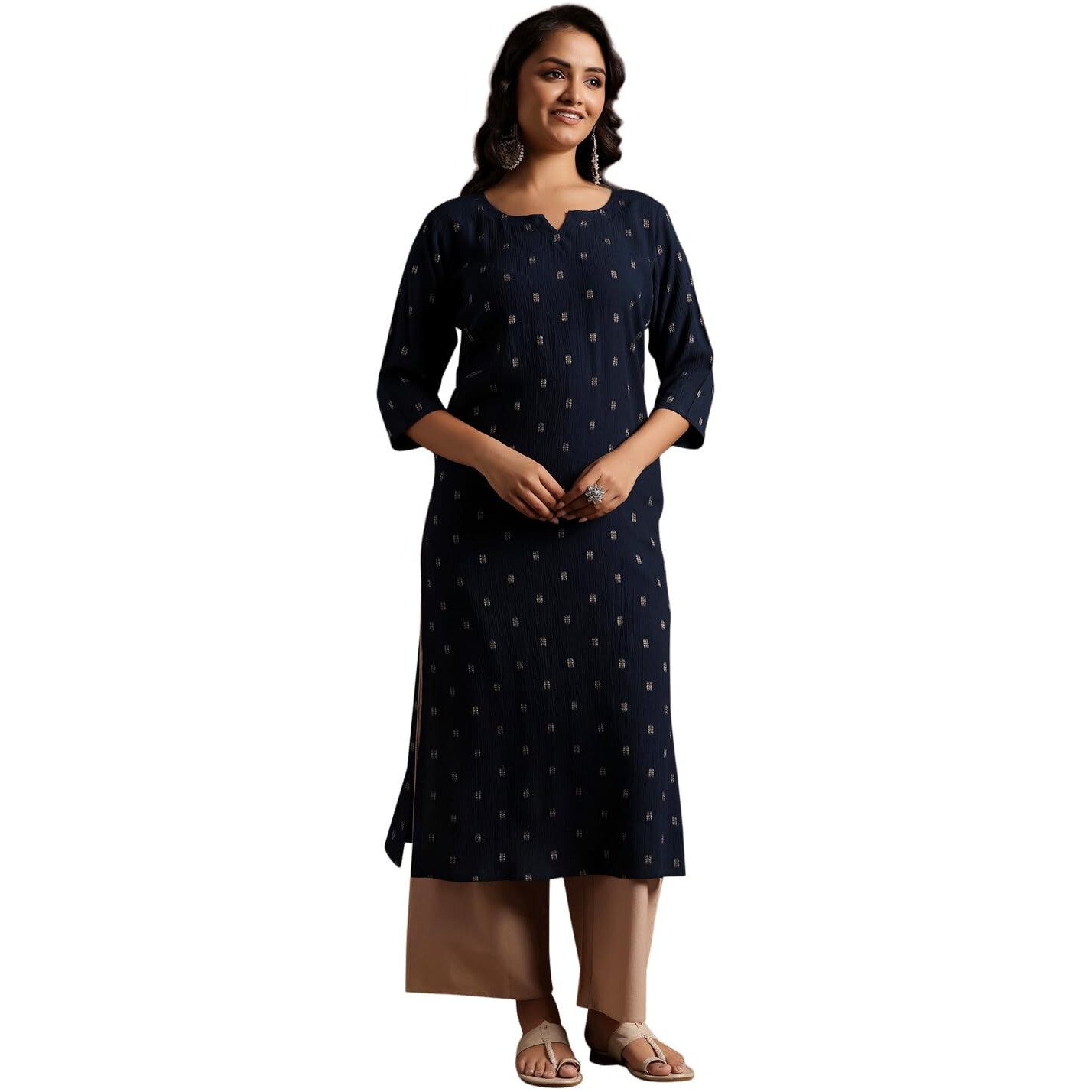 Libas Women's Cotton Ethnic Motifs Straight Kurta (29182O Blue