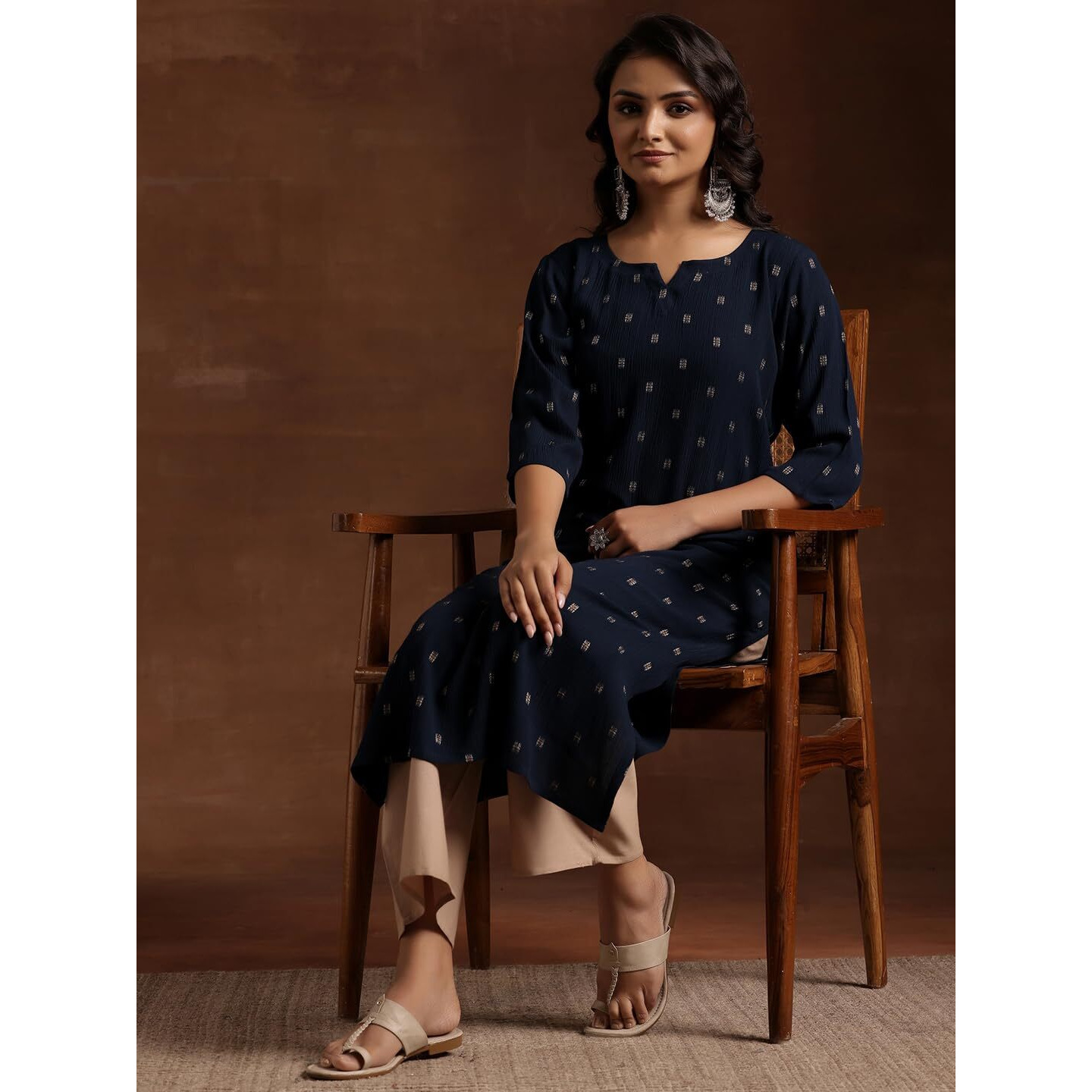 Libas Women's Cotton Ethnic Motifs Straight Kurta (29182O Blue