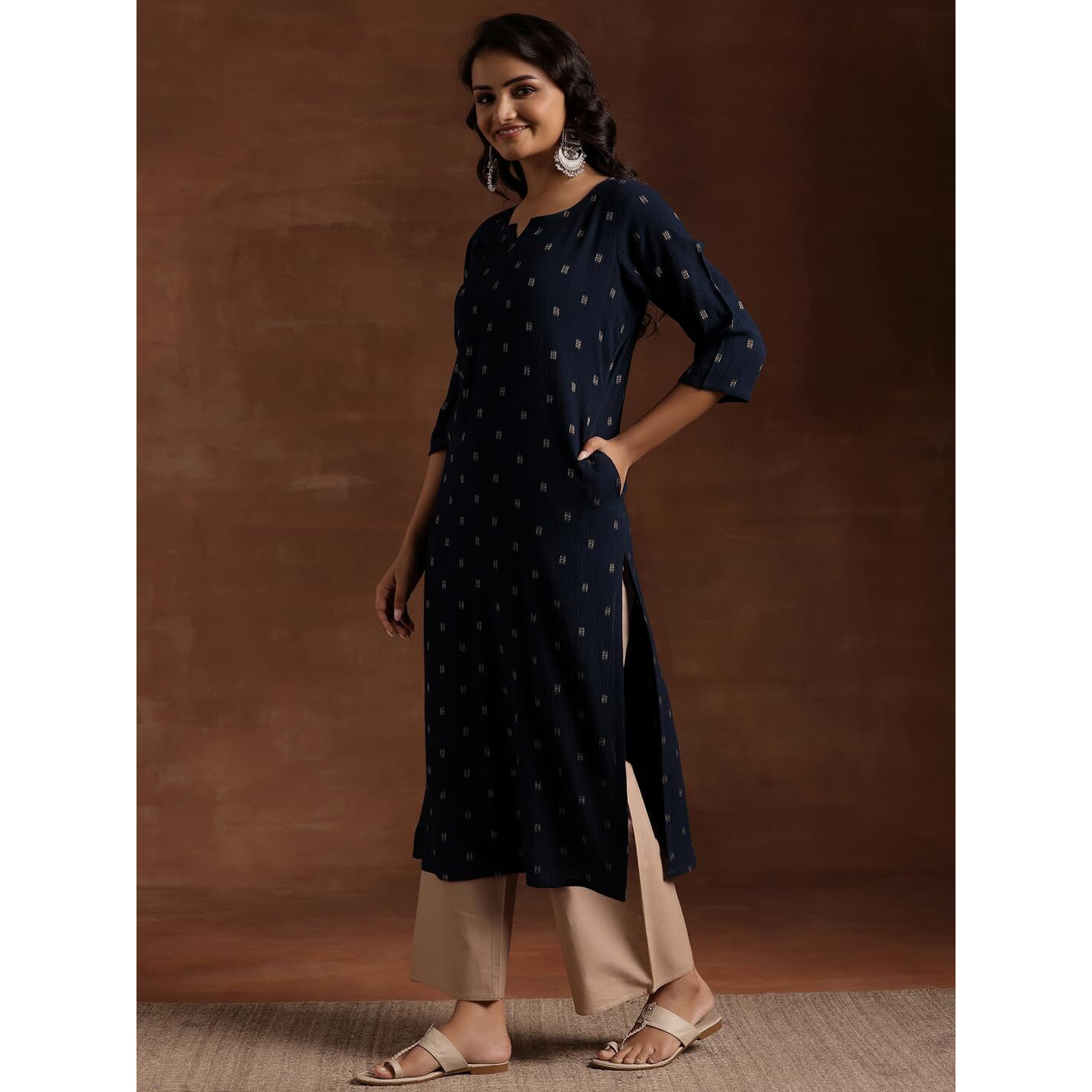 Libas Women's Cotton Ethnic Motifs Straight Kurta (29182O Blue