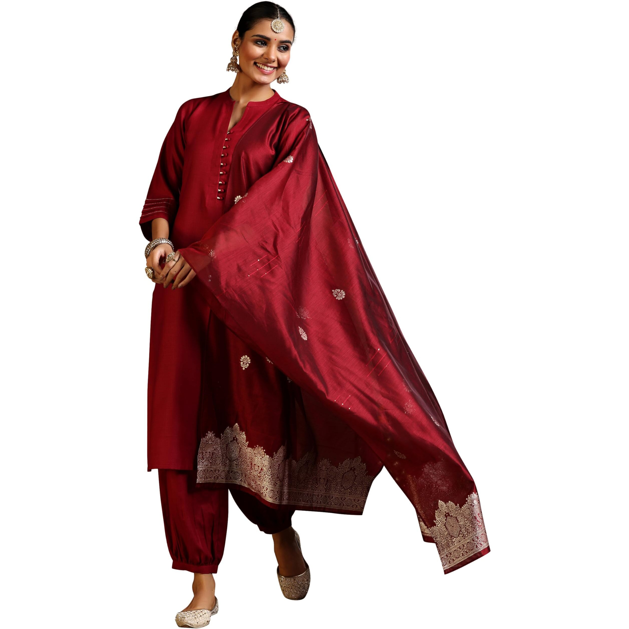 Libas Women's Silk Blend Kurta Set (39046_Maroon