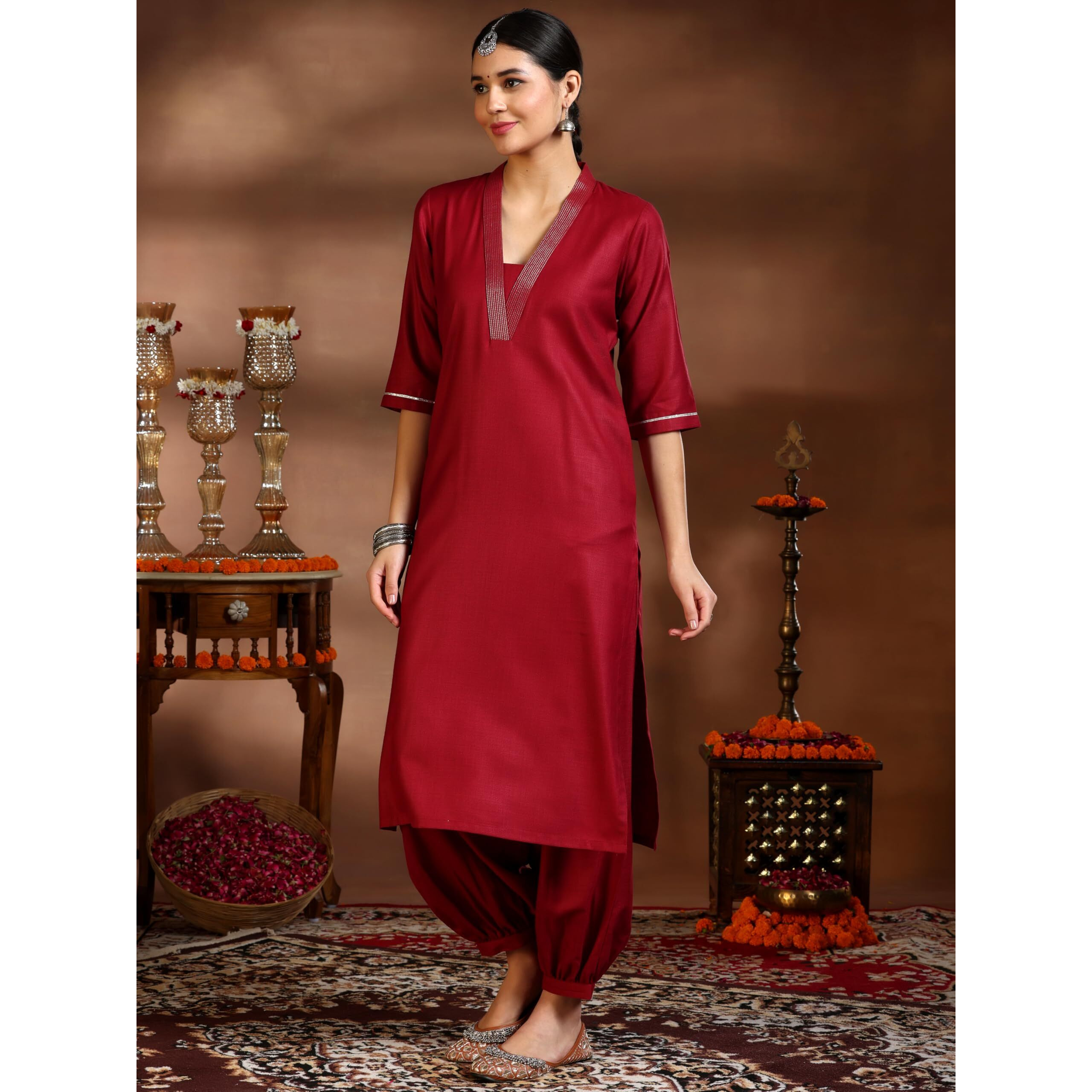 Libas Women's Silk Blend Kurta Set (39063_Maroon
