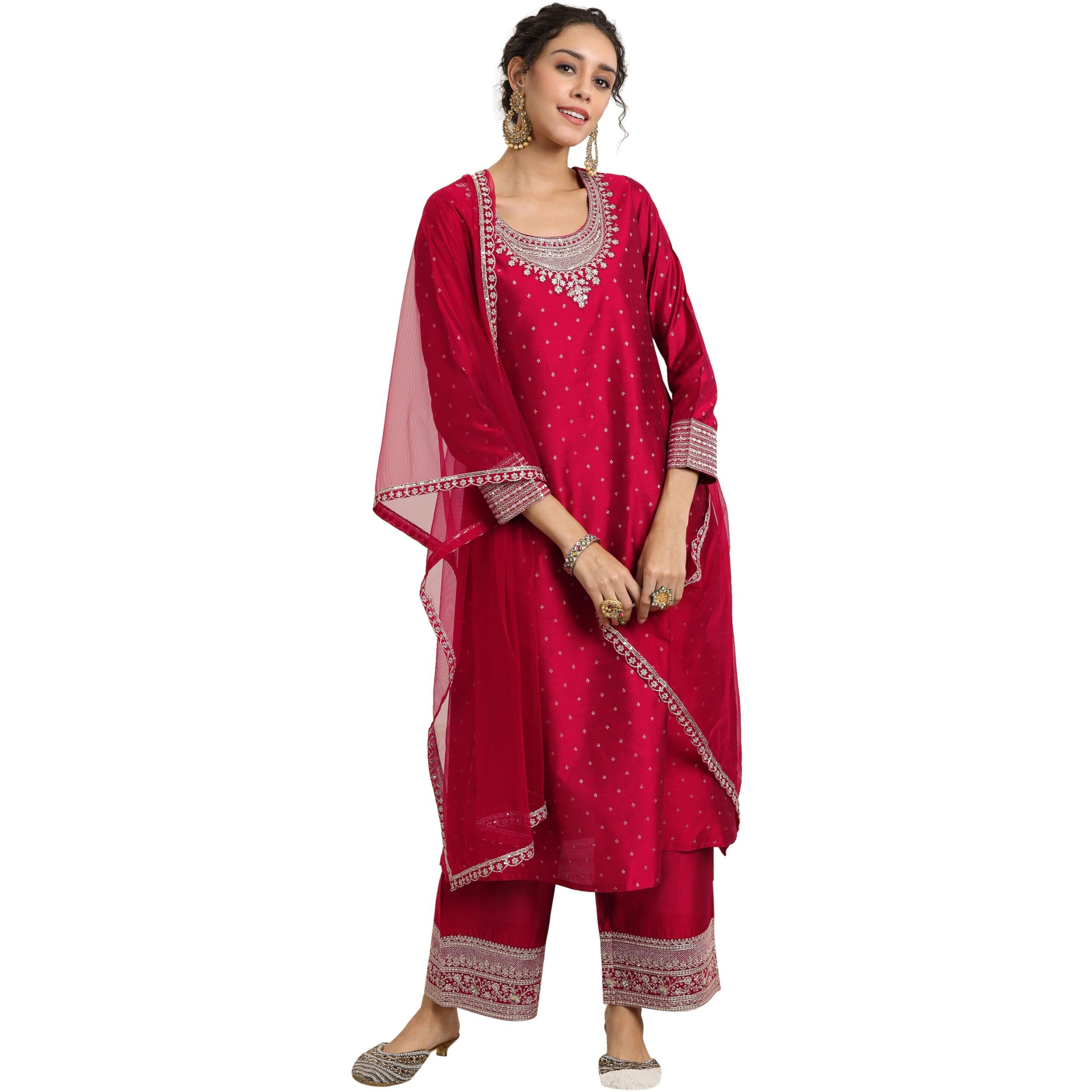 Libas Women's Chanderi Silk Kurta Set (49280_Maroon