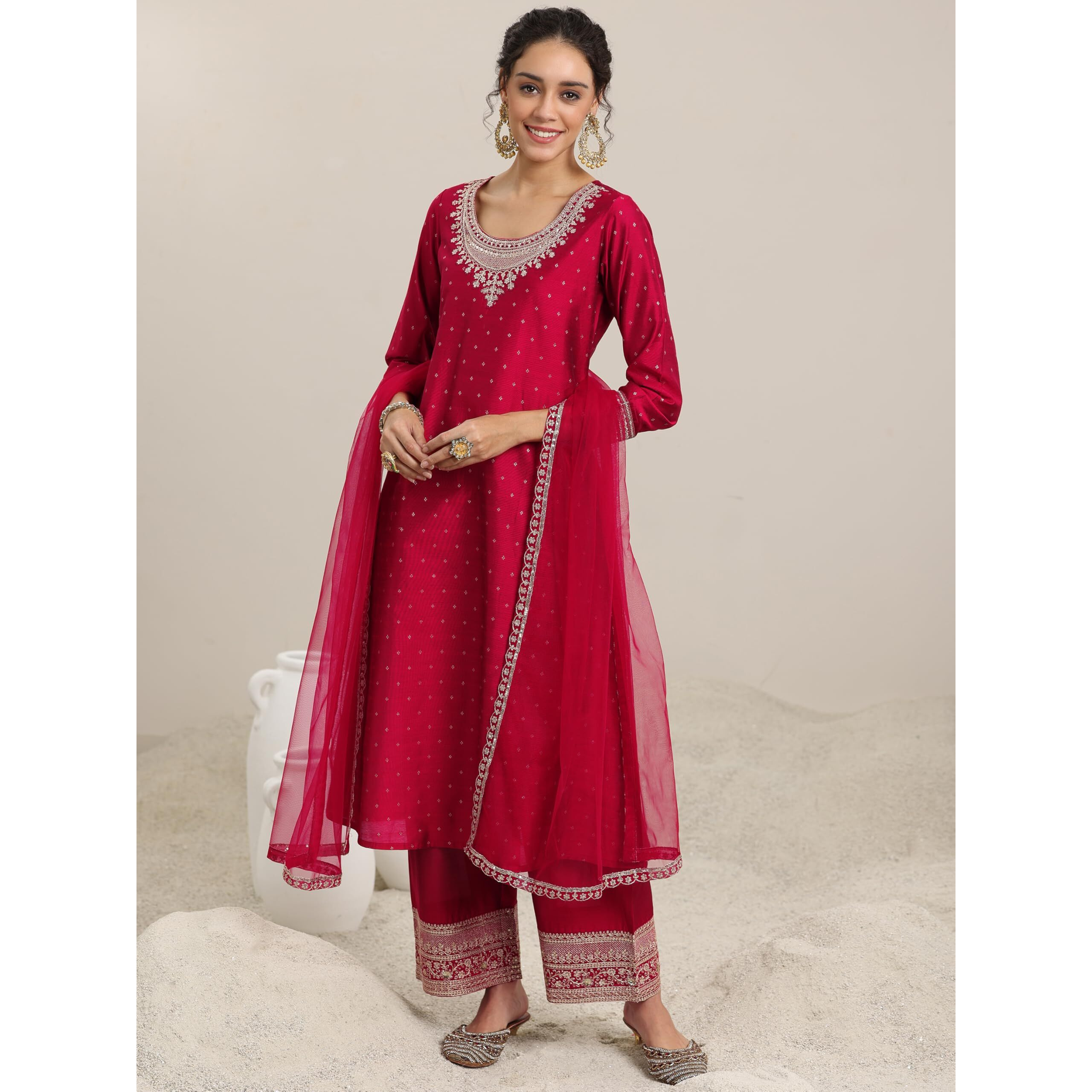 Libas Women's Chanderi Silk Kurta Set (49280_Maroon