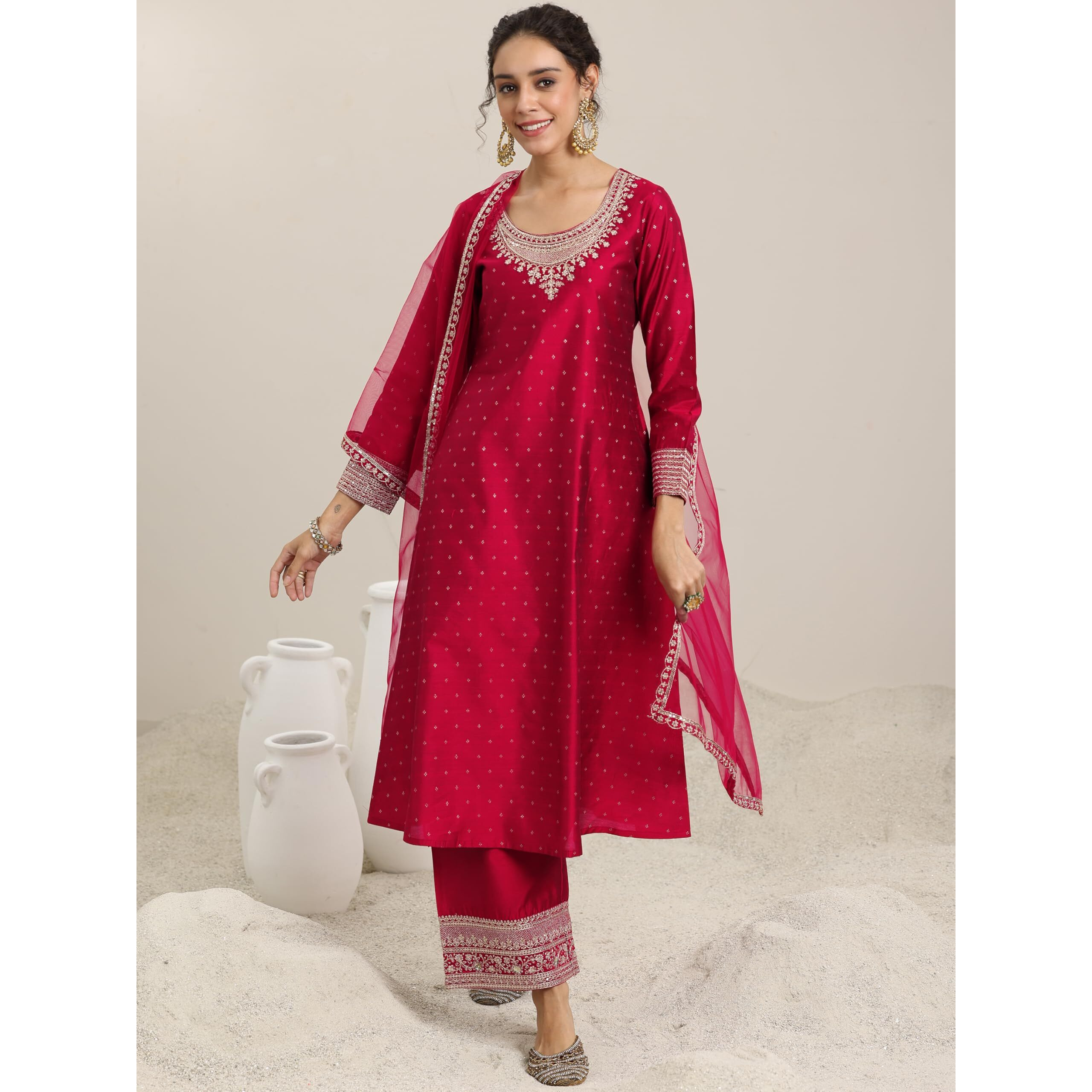 Libas Women's Chanderi Silk Kurta Set (49280_Maroon