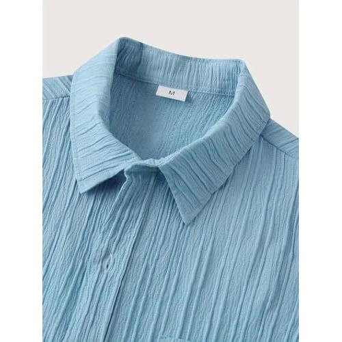 TAGDO Men's Solid Shirt with Chest Pocket Short Sleeve Shirt for Summer Outdoor Activities (Sugar-Shirt-5182-Aqua-XXL)