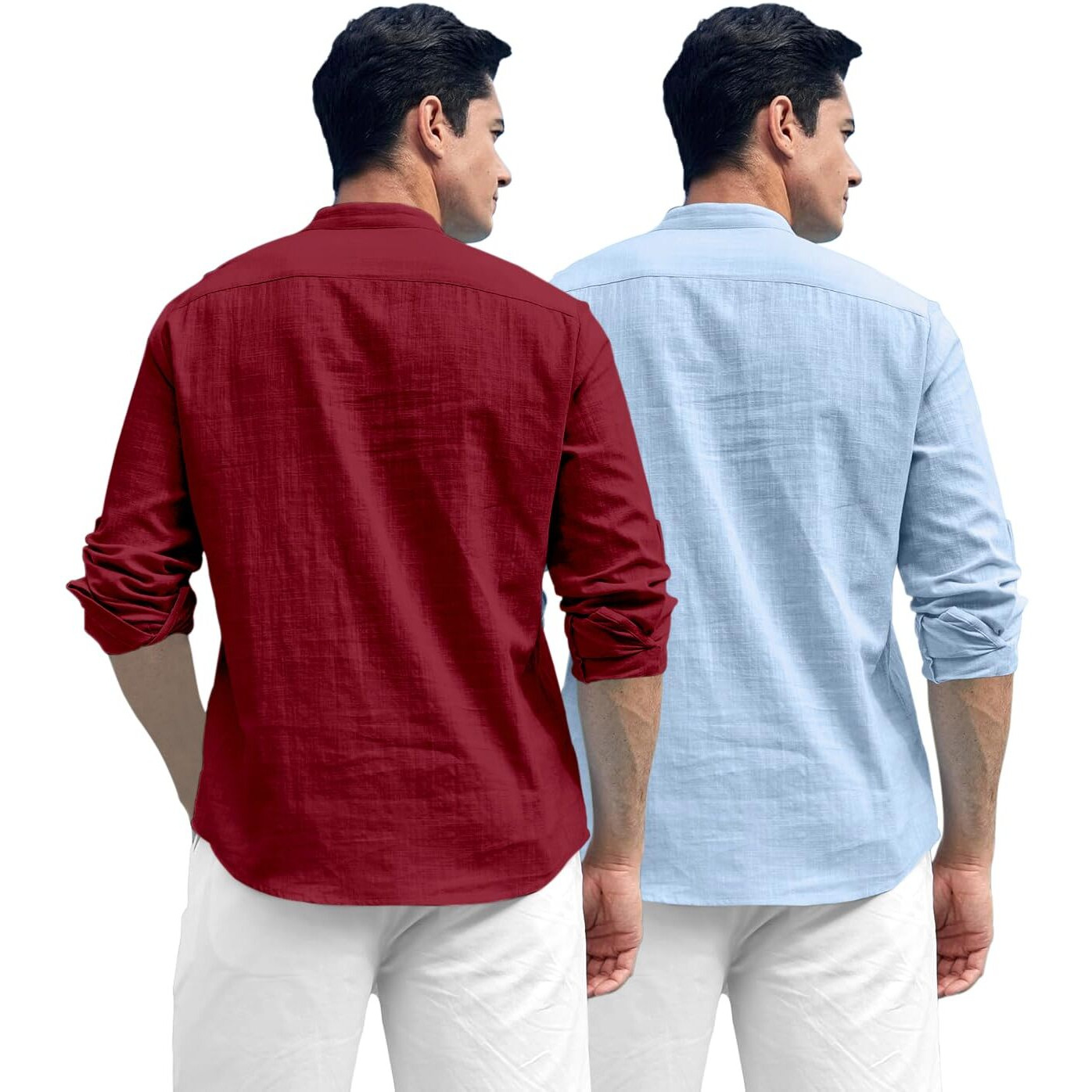 Zombom Combo of Men's Solid Cotton Blend Full Sleeve Straight Kurta Shirt (Pack of 2)