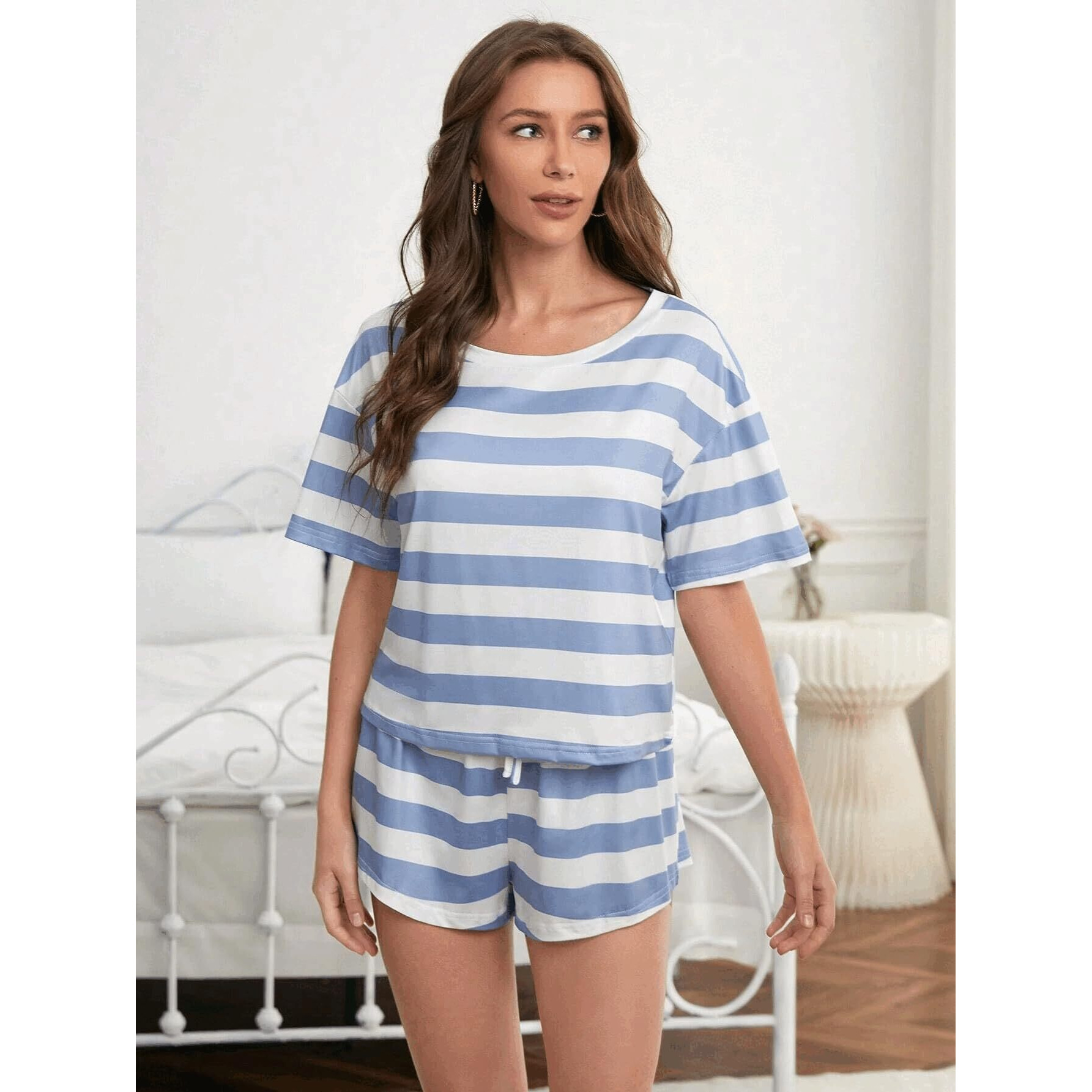 SMOWKLY Cotton Blend Printed Nightduit || Everyday Nightsuit || Night Dress || Shorts Set || Pyjama Set for Women Blue, Small