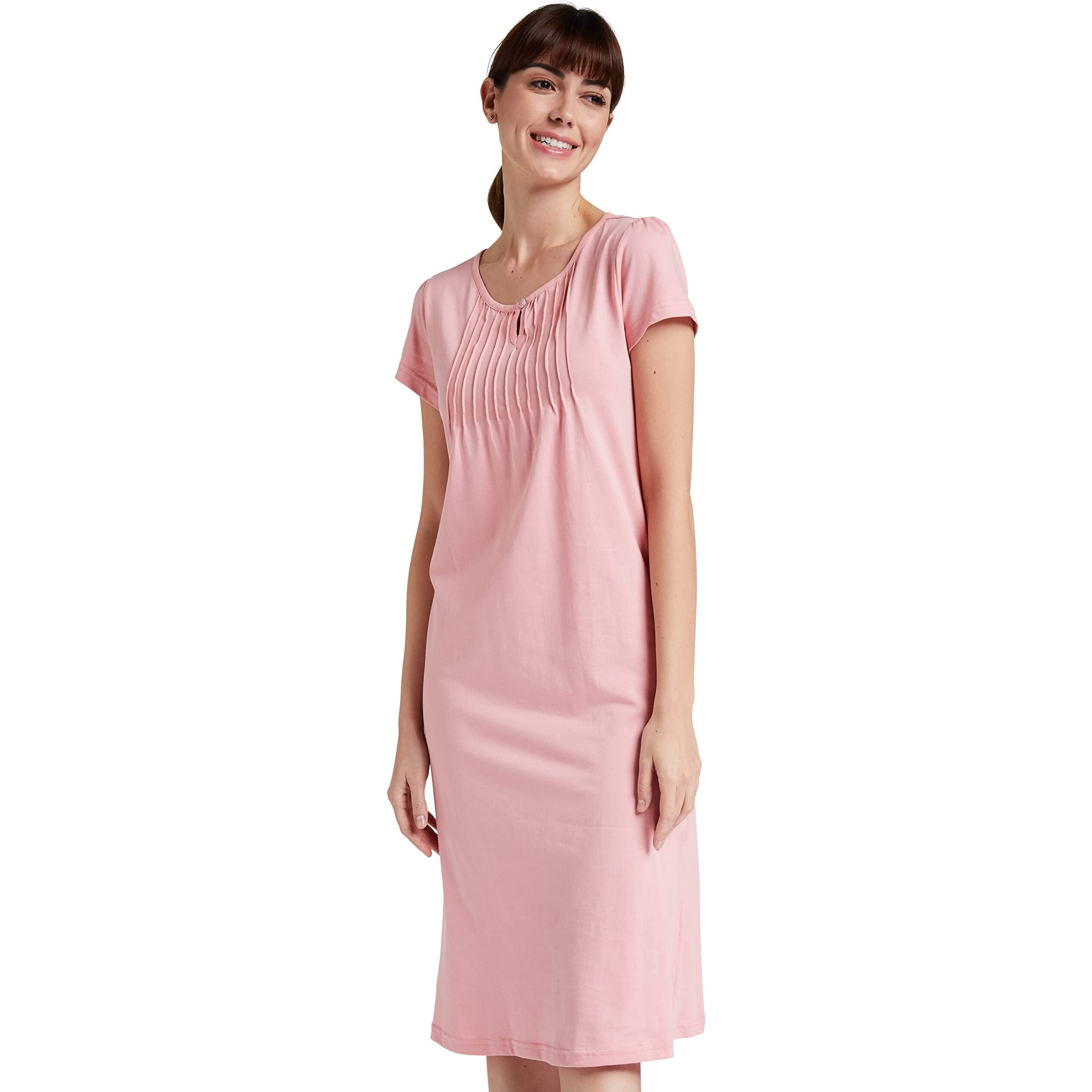 Amazon Brand - Symbol Women's Cotton Knee Length Regular Night Gown (Ss19Utsdr04-Gp-02_Pink1_2Xl)