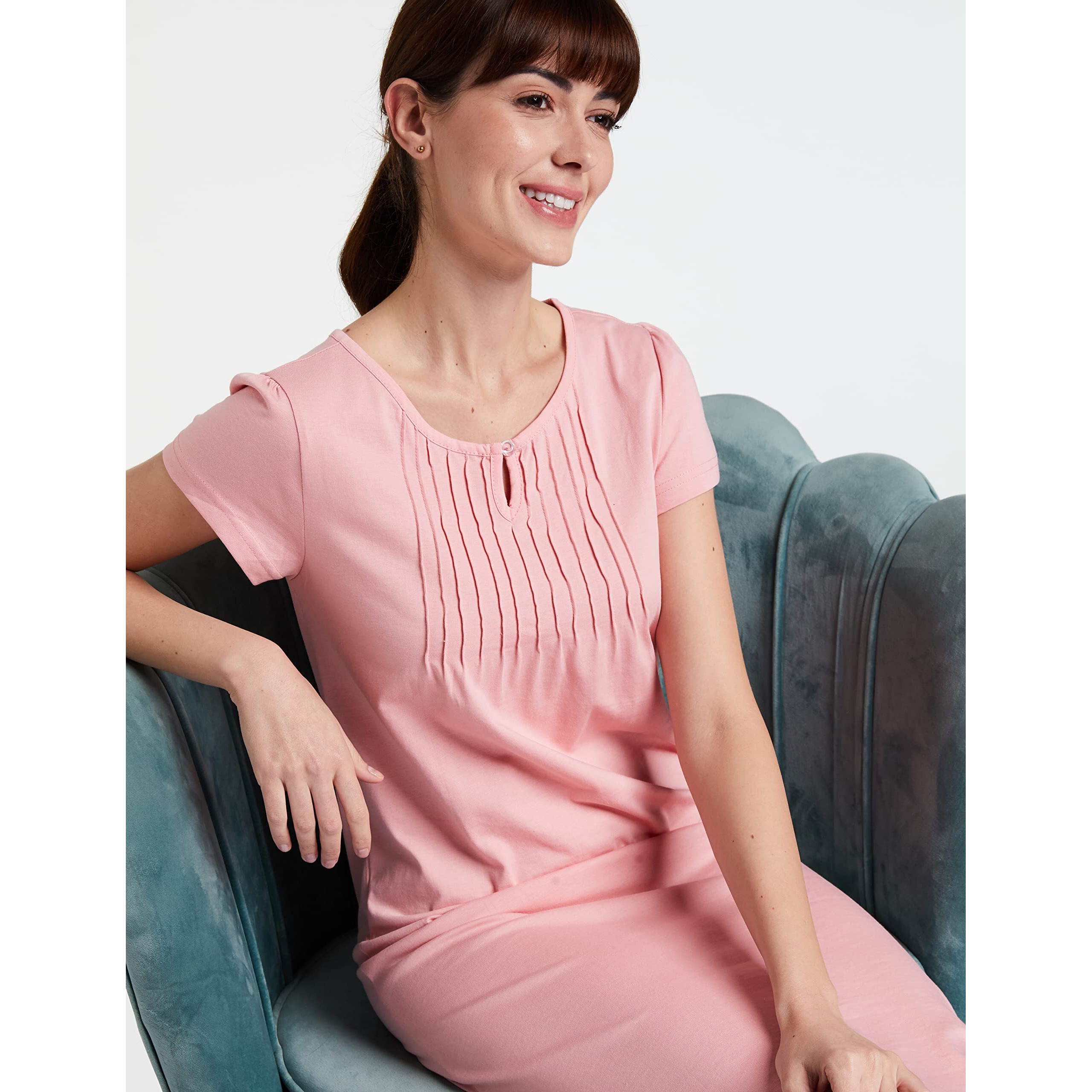 Amazon Brand - Symbol Women's Cotton Knee Length Regular Night Gown (Ss19Utsdr04-Gp-02_Pink1_2Xl)