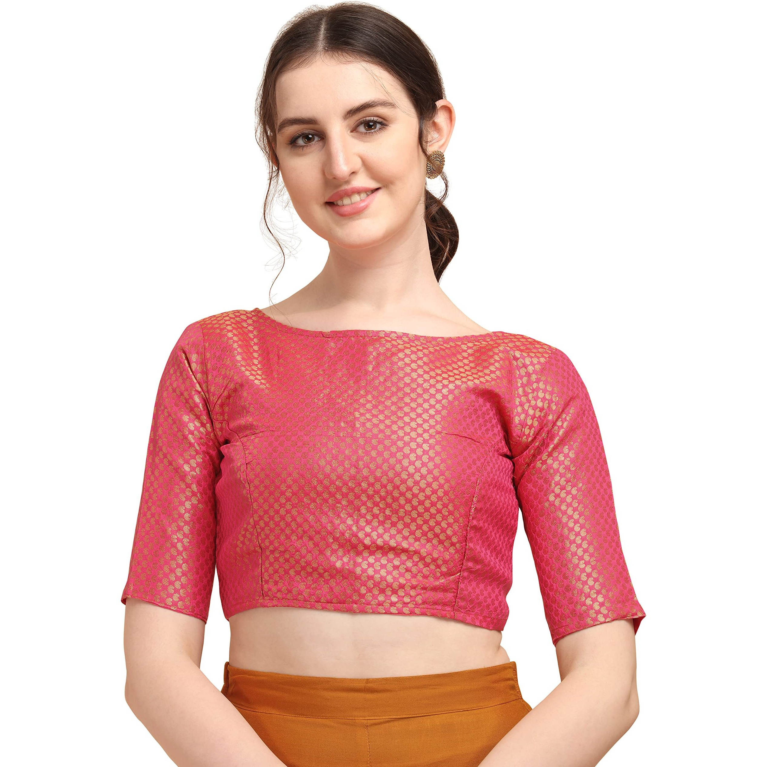 OOMPH Women's Art Silk Solid Half Sleeve Blouse (rbbl81m_Salmon Red_M)
