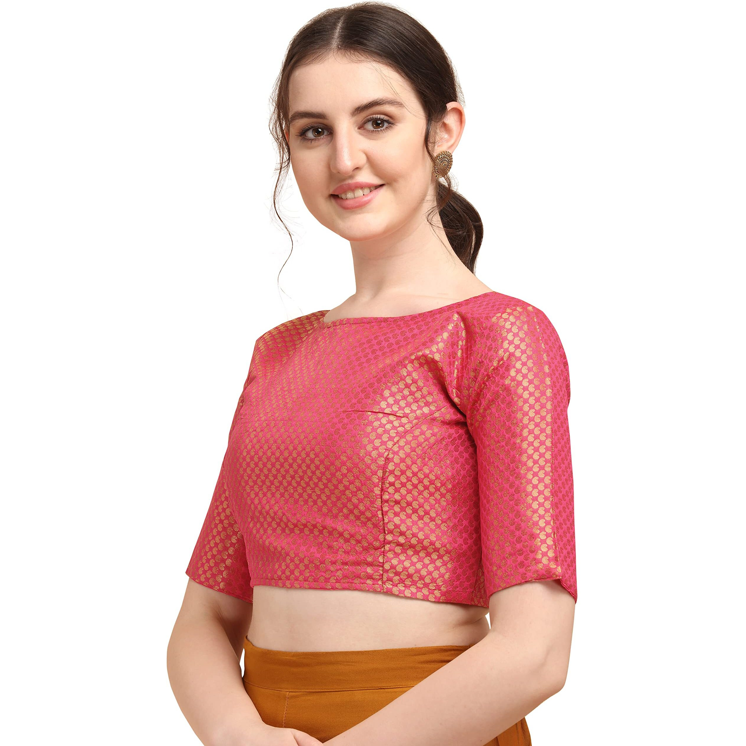 OOMPH Women's Art Silk Solid Half Sleeve Blouse (rbbl81m_Salmon Red_M)
