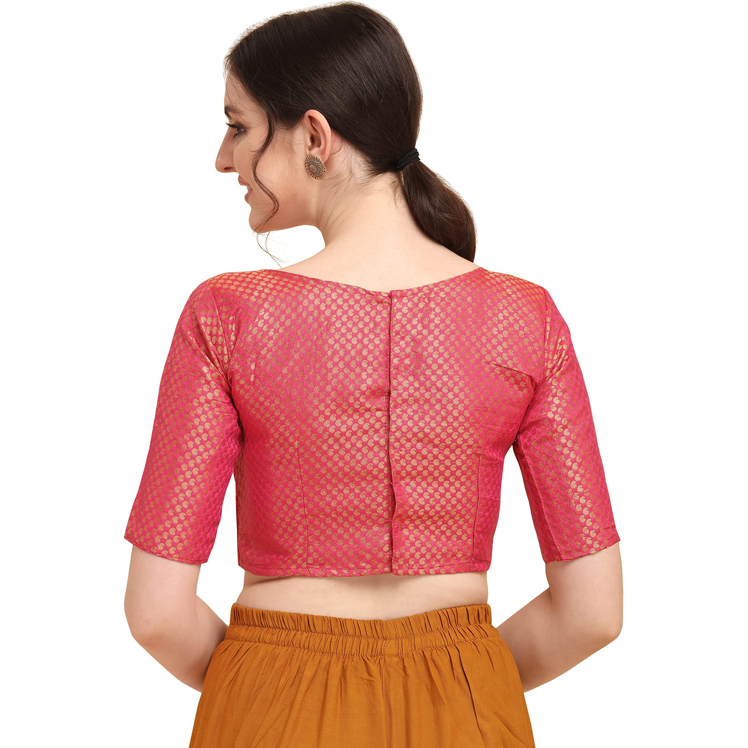 OOMPH Women's Art Silk Solid Half Sleeve Blouse (rbbl81m_Salmon Red_M)