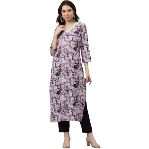 ANNI DESIGNER Women's Cotton Blend Straight Printed Kurta with Pant (SouthZ Purple-NW_M_Wine_Medium)