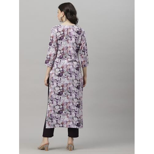 ANNI DESIGNER Women's Cotton Blend Straight Printed Kurta with Pant (SouthZ Purple-NW_M_Wine_Medium)