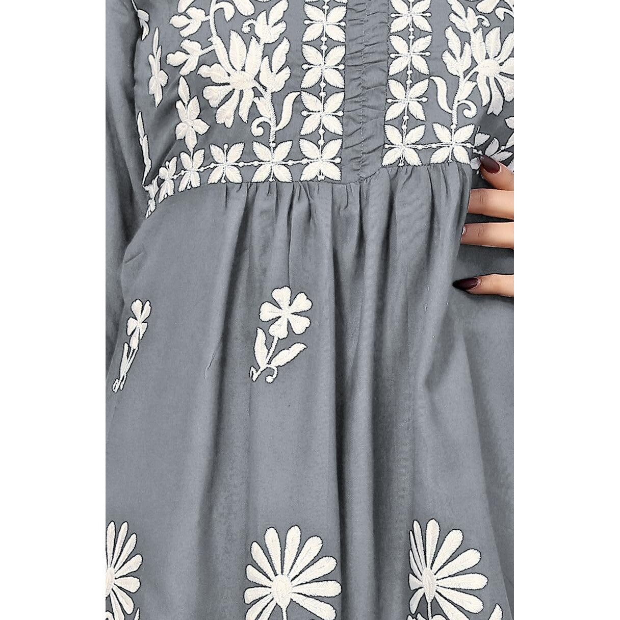 Bee M Pee Designer Short Kurti Tops for Jeans for Women I Chikankari Rayon Cotton Long Kurta Kurti for Women I Stylish wear Kurti top for Girls Grey