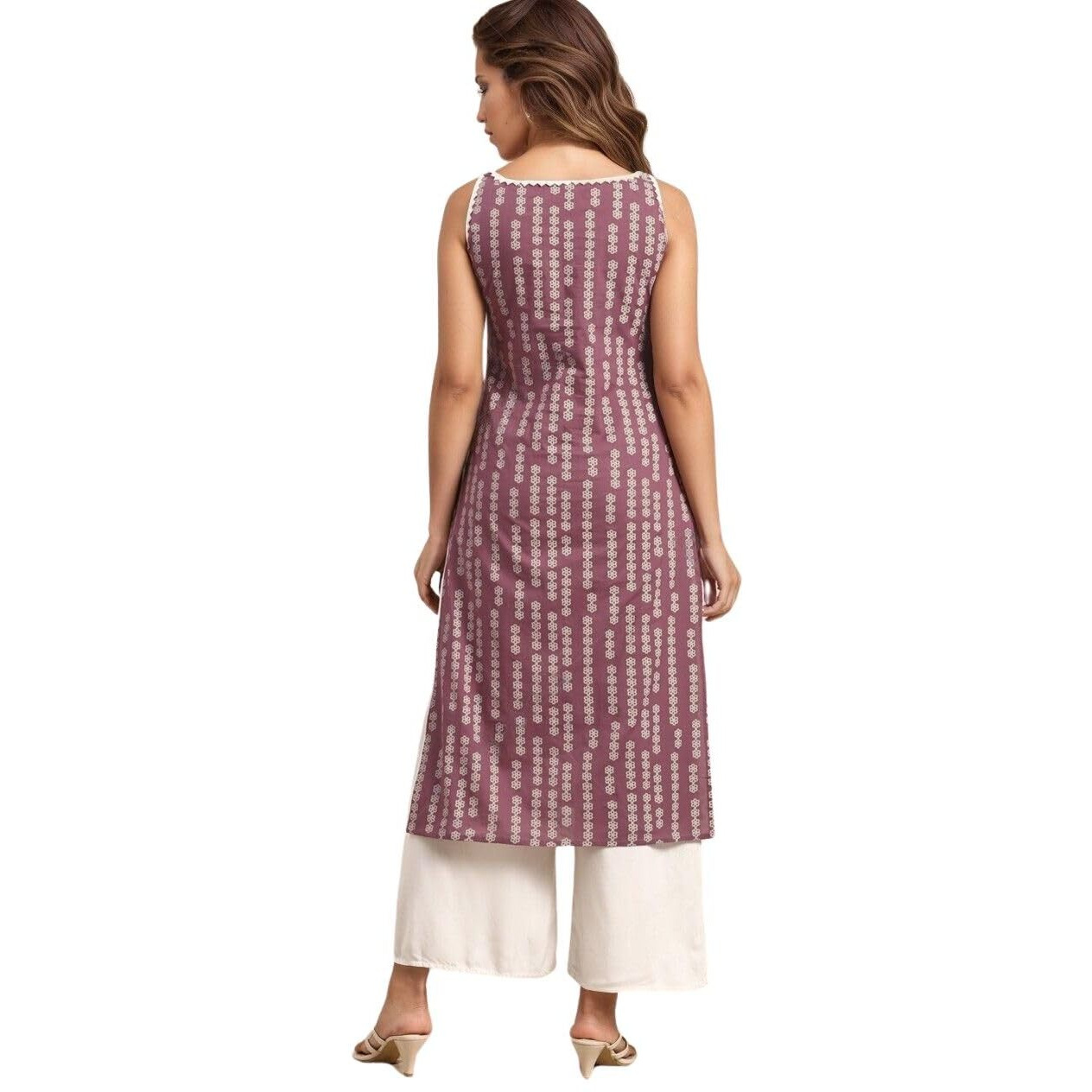 rytras Women's Cotton Printed Straight Sleeveless Kurta(Purple,3XL)