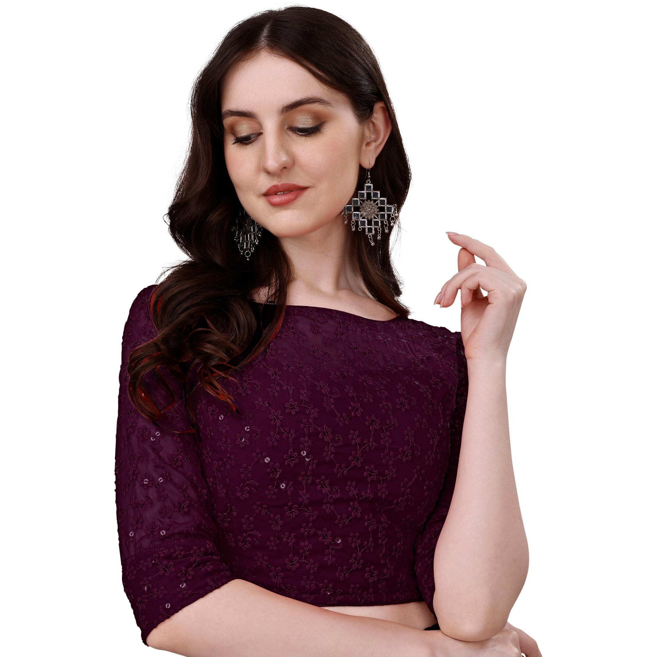 Pujia Mills Blouse for Women Blouse Readymade Stylish Design Blouses for Women Readymade Blouse for Women Stylish Fancy Blouse Stitched Blouse for Women Saree Blouse Wine Colour Blouse Readymade