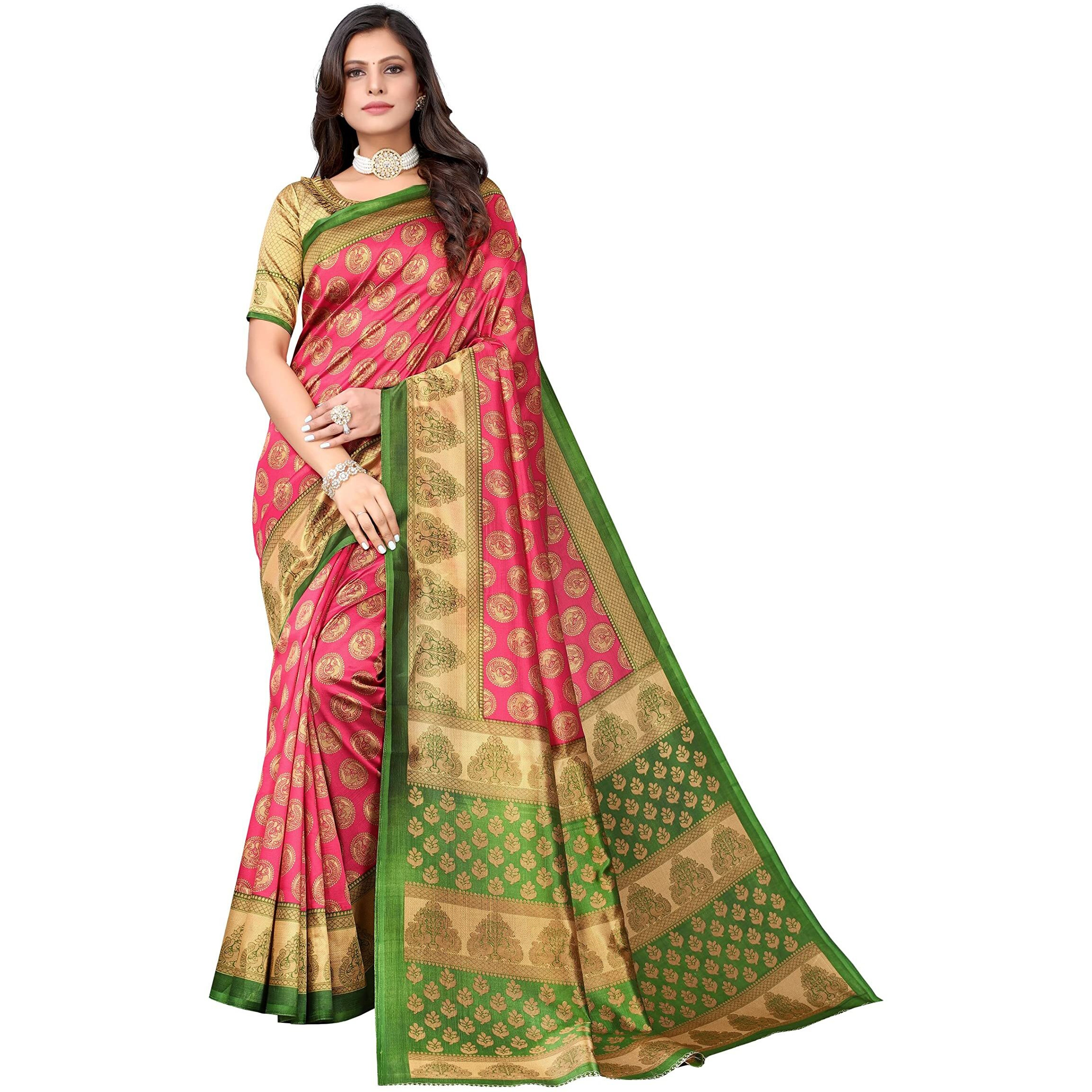 Yashika Women's Jacquard Art Silk Standard Length Saree (Alifa Pink_R
