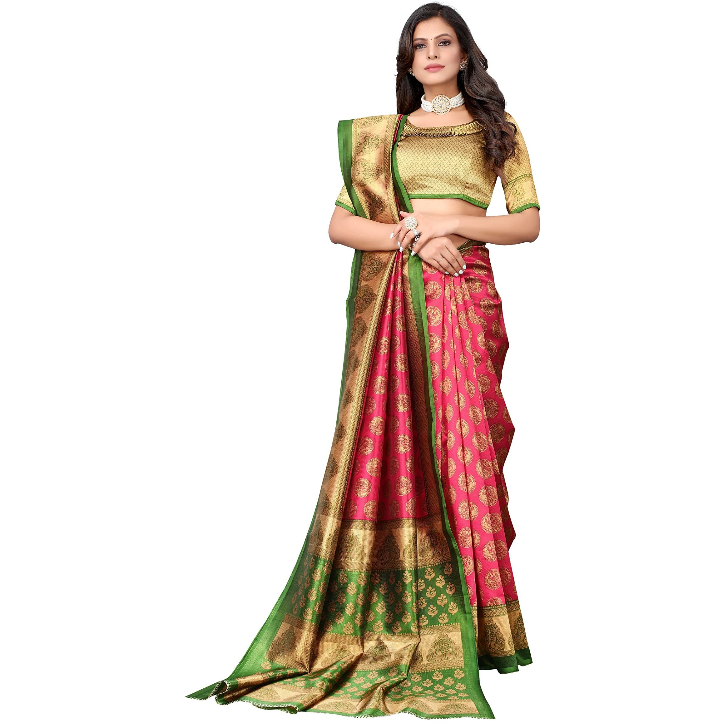 Yashika Women's Jacquard Art Silk Standard Length Saree (Alifa Pink_R