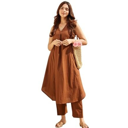 FABNEX Kurta Set for Women | Women Kurta | Women Kurta Sets Kurtis | Women Kurta Pant Set | Women Kurta Pant Set Women (K-112-Brown-M)