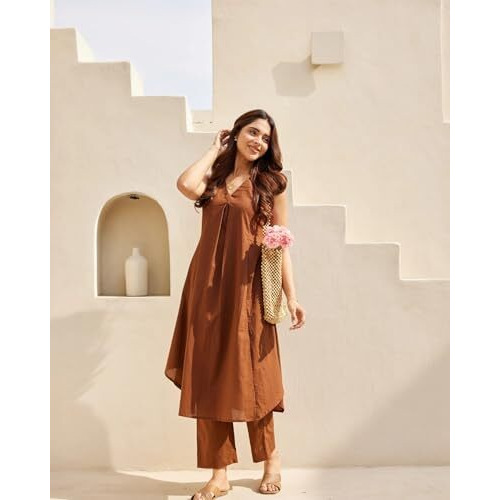 FABNEX Kurta Set for Women | Women Kurta | Women Kurta Sets Kurtis | Women Kurta Pant Set | Women Kurta Pant Set Women (K-112-Brown-M)