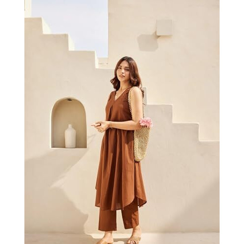 FABNEX Kurta Set for Women | Women Kurta | Women Kurta Sets Kurtis | Women Kurta Pant Set | Women Kurta Pant Set Women (K-112-Brown-M)