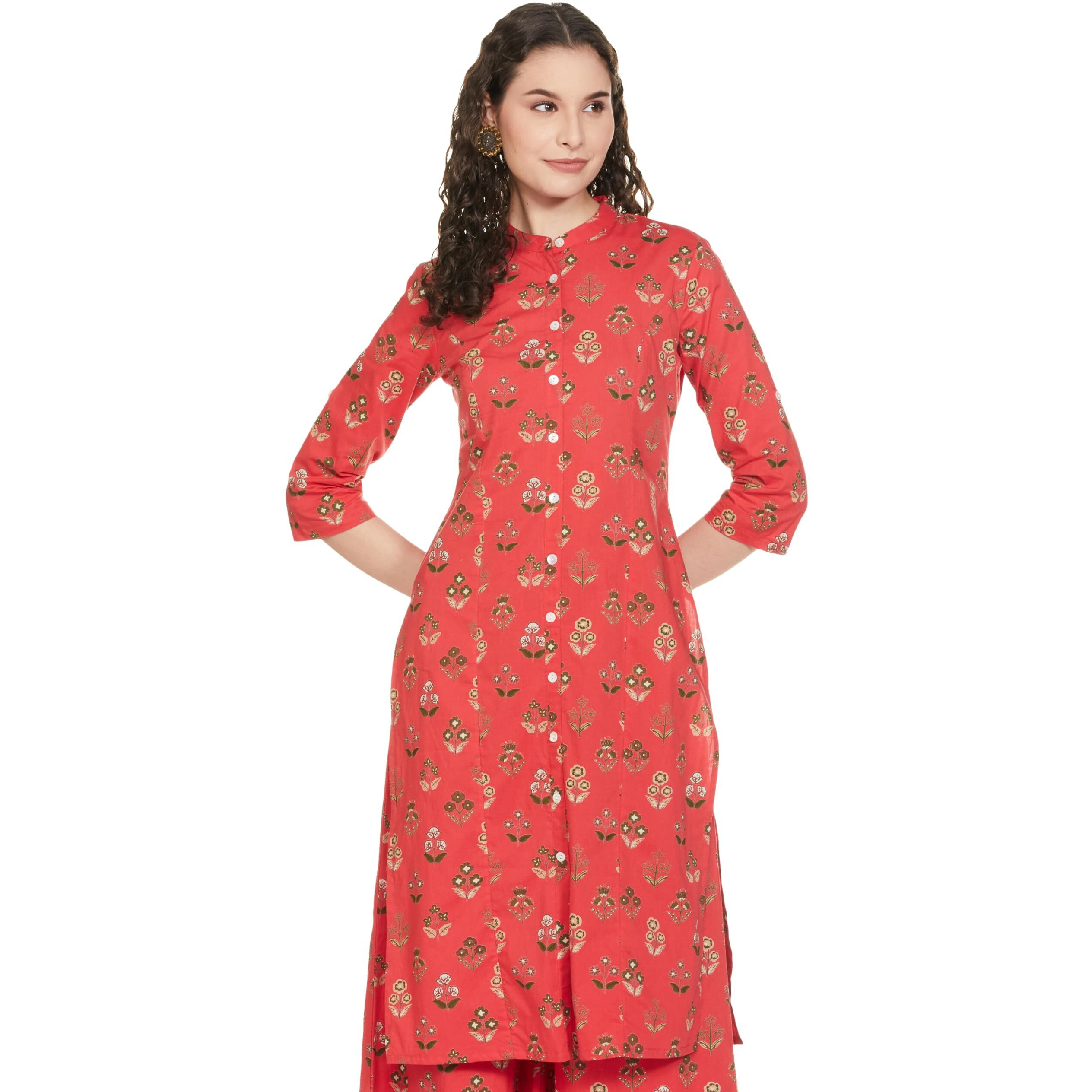Amazon Brand - Myx Women's Cotton Printed Regular Kurti (PAG 102_Shahi BAGAAN (RED) _2XL)