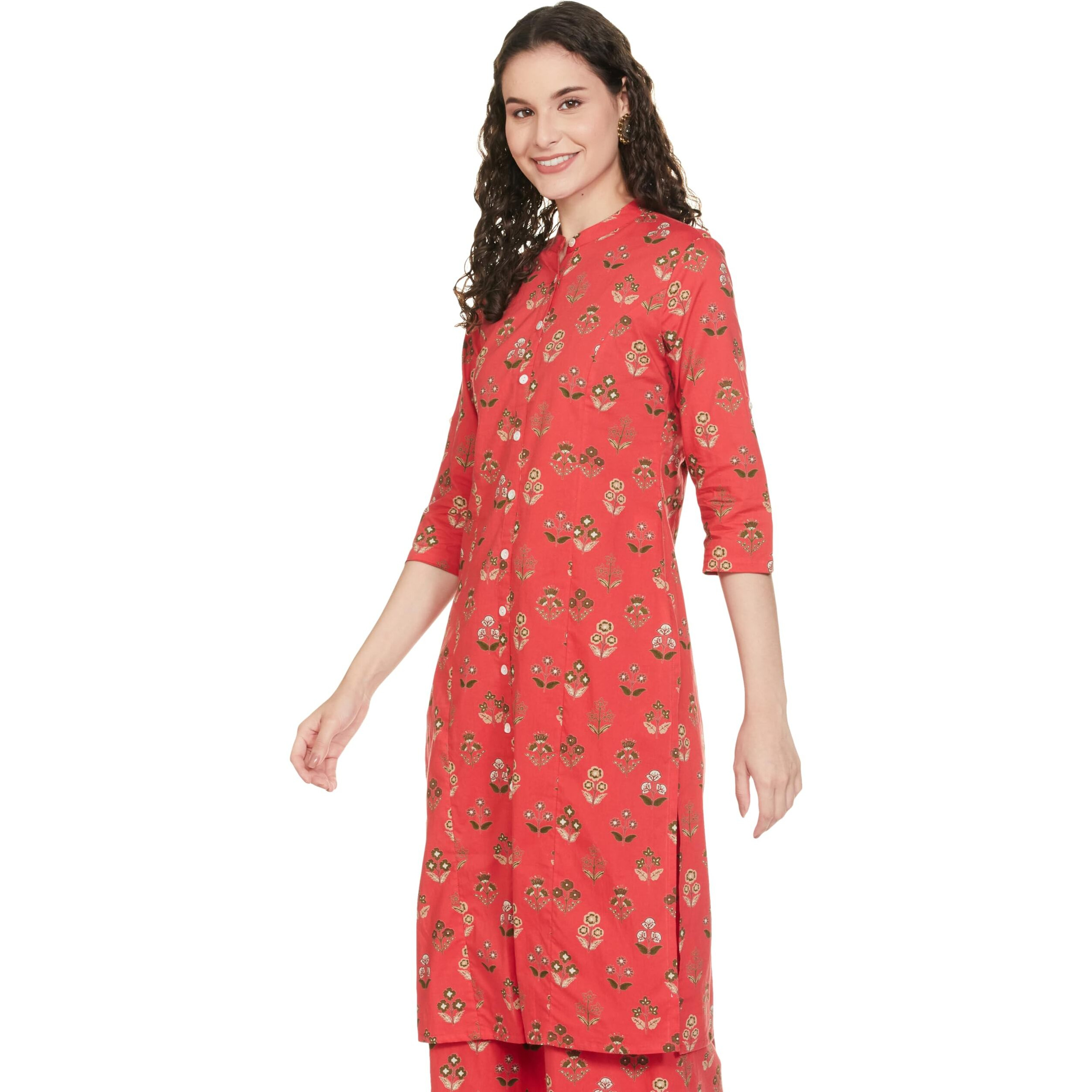 Amazon Brand - Myx Women's Cotton Printed Regular Kurti (PAG 102_Shahi BAGAAN (RED) _2XL)