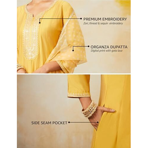 Amazon Brand - Myx Women's Rayon Salwar Suit (AW24-MYX-SKD-VN-04_Marigold Yellow_S)