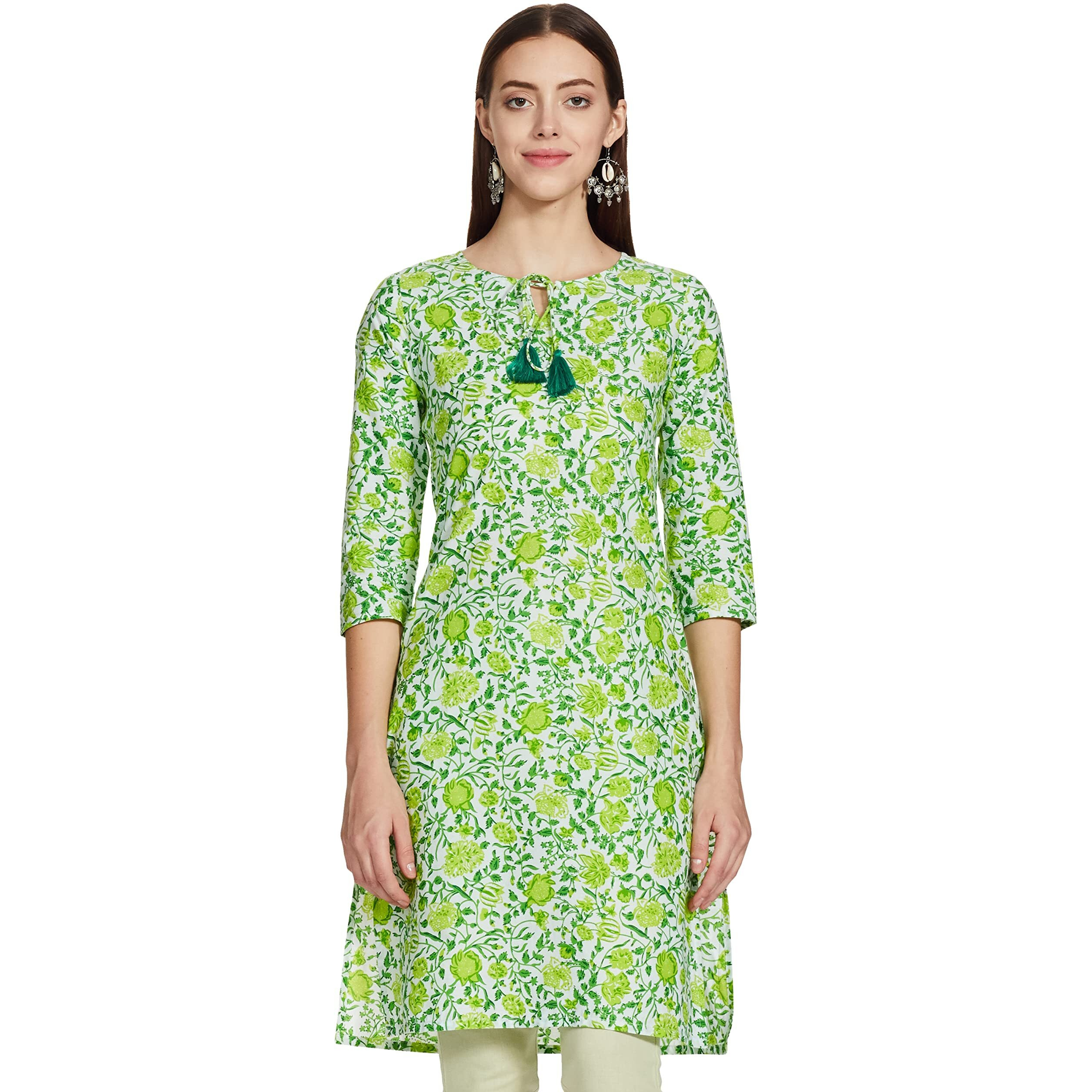 Amazon Brand - Myx Women's Cotton Regular Kurti (SS18E3_Green_L)