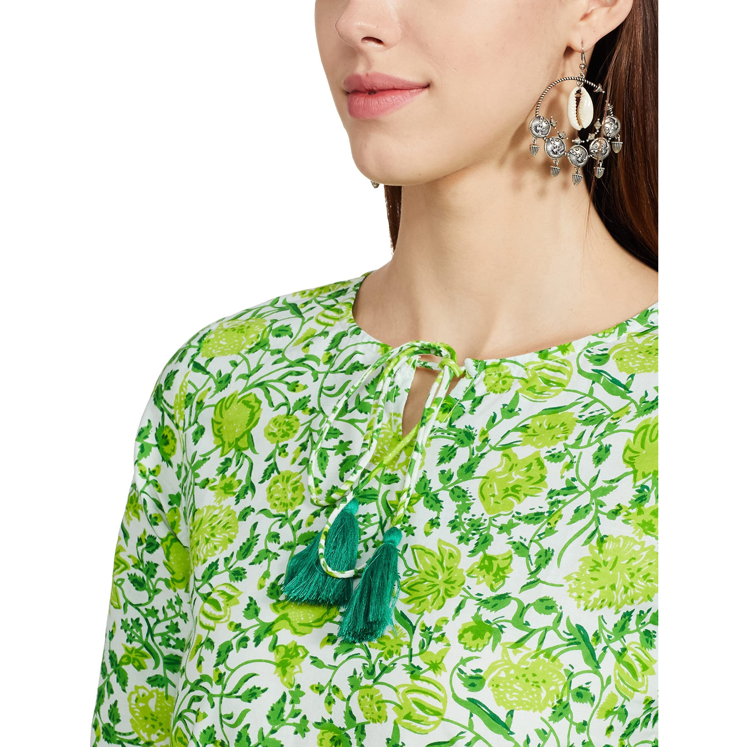 Amazon Brand - Myx Women's Cotton Regular Kurti (SS18E3_Green_L)
