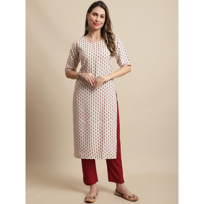 Pinkmint Kurta Set for Women ll Printed Kurti & Pant Set ll Combo Kurta Set ll (Pack of 2) White-Gold