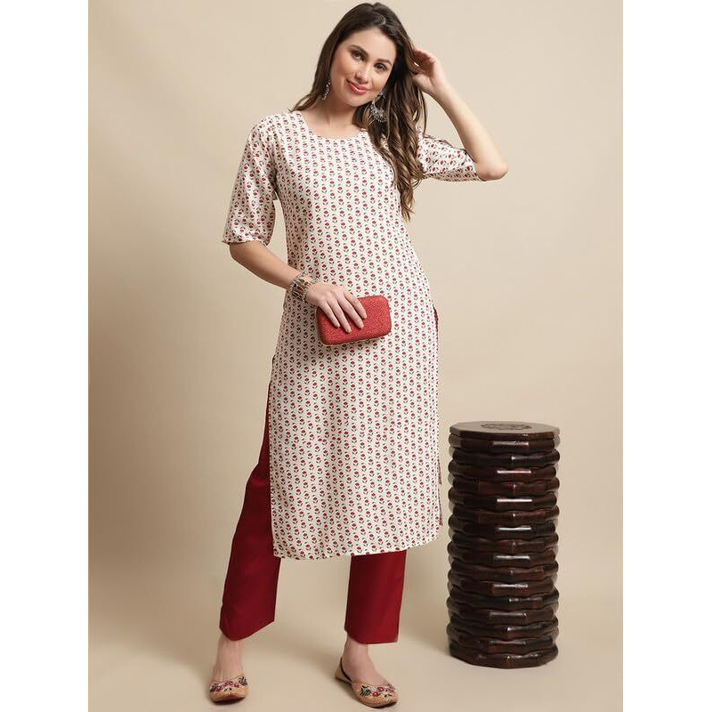 Pinkmint Kurta Set for Women ll Printed Kurti & Pant Set ll Combo Kurta Set ll (Pack of 2) White-Gold