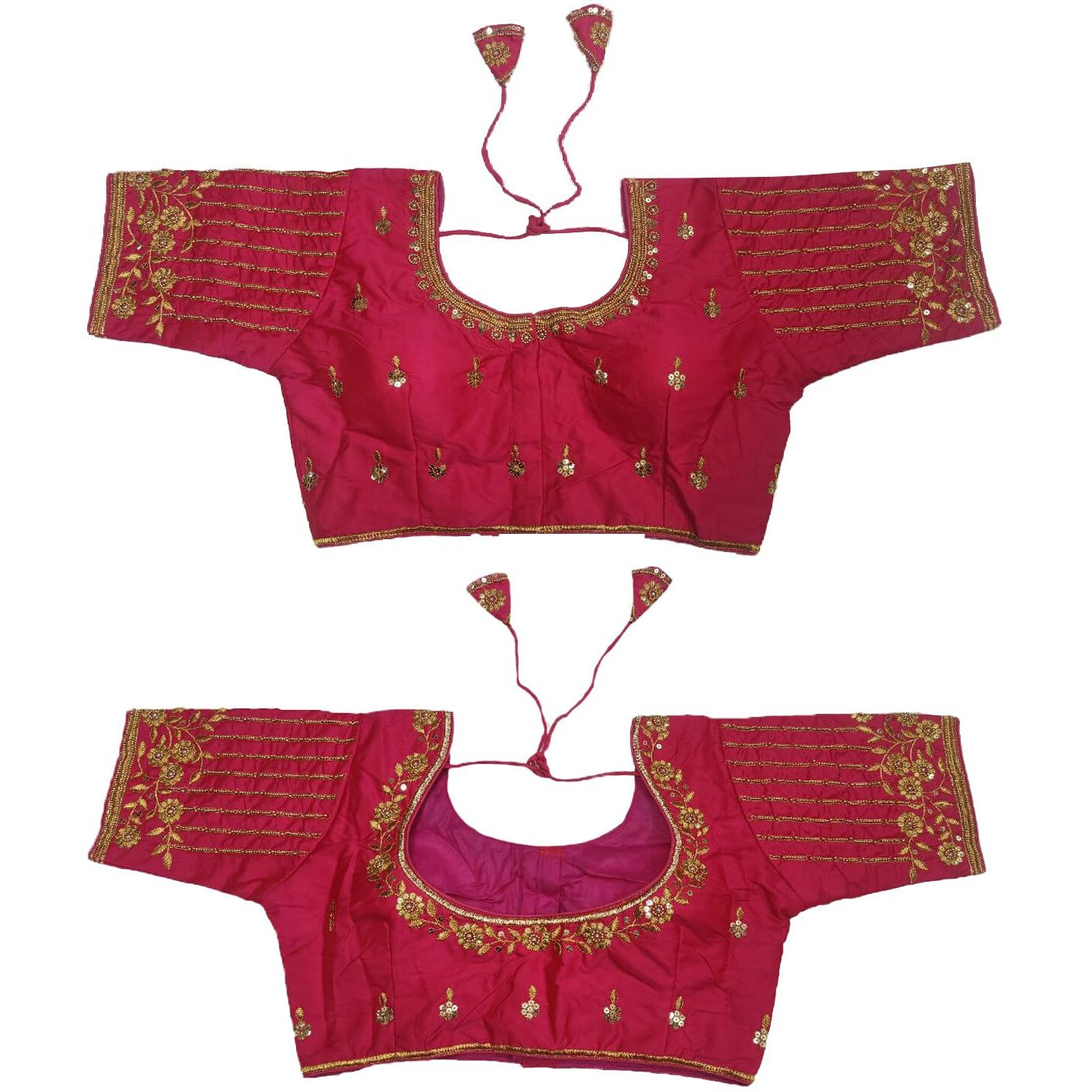 Pujia Mills Women's Readymade Bridal Embroidery Blouse Multi Coding maggam Work moti Work Indian Ethnic Designer Stitched Readymade Saree Half Sleeve Pink Blouse for Women for Saree Lehenga Choli