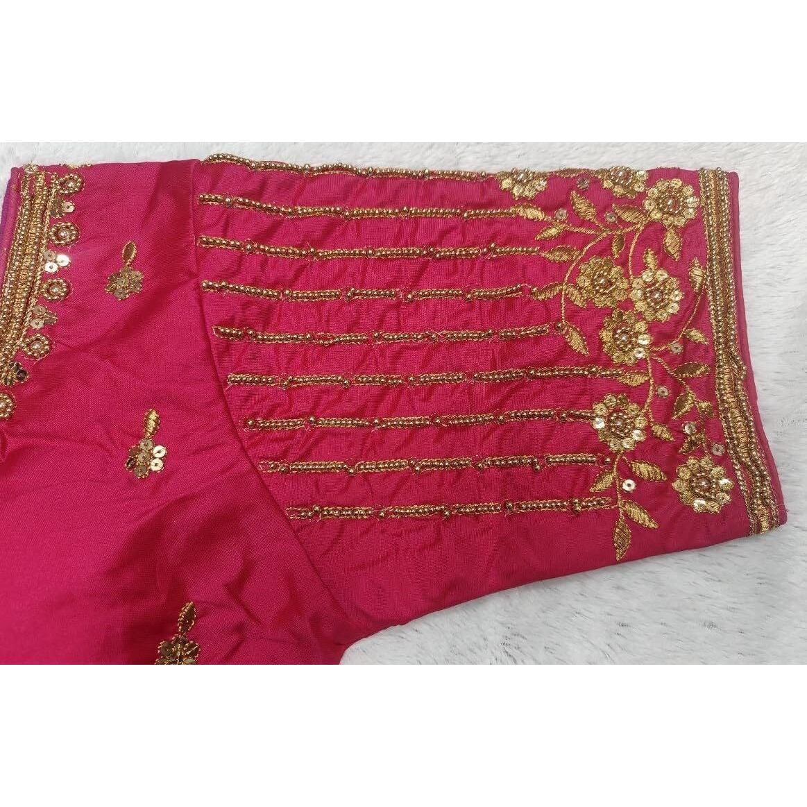 Pujia Mills Women's Readymade Bridal Embroidery Blouse Multi Coding maggam Work moti Work Indian Ethnic Designer Stitched Readymade Saree Half Sleeve Pink Blouse for Women for Saree Lehenga Choli