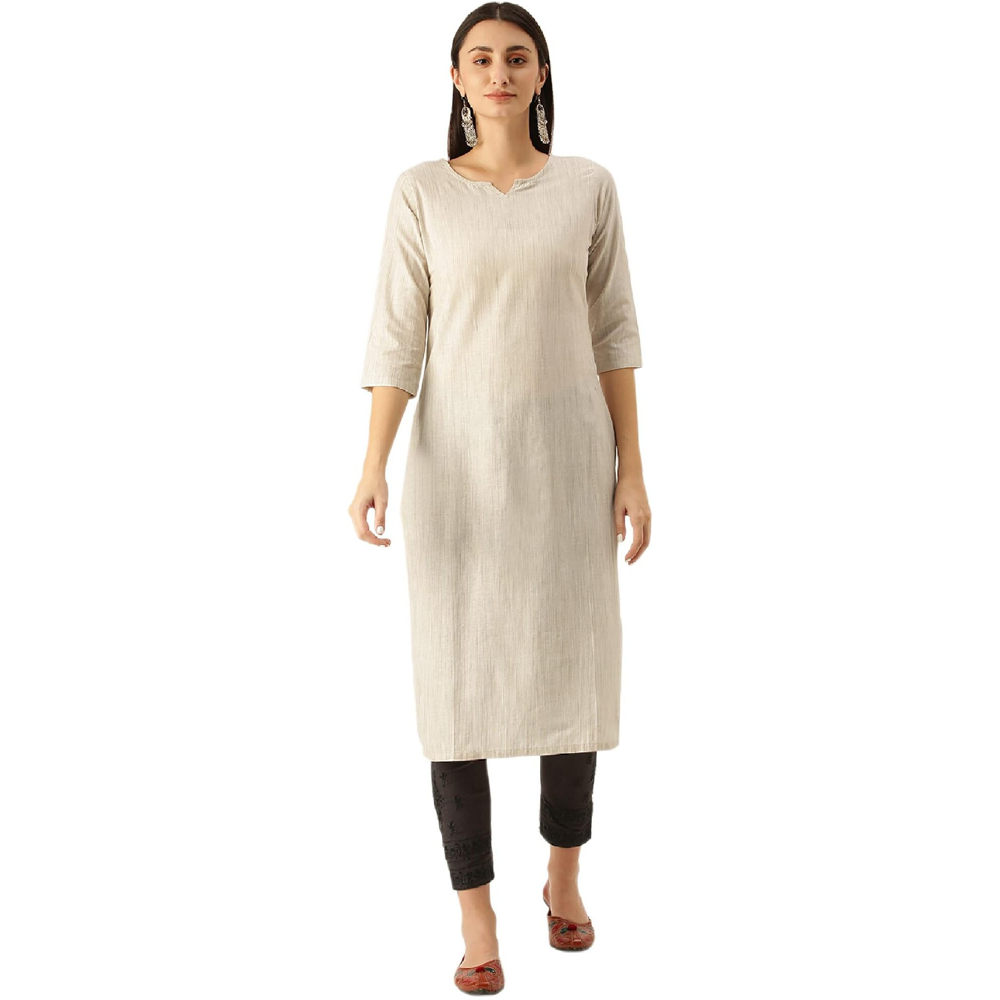 Hritika Off-White Colored Solid Plain Cotton Blend Kurta Under 300_(HRK007OWHTE_XL)