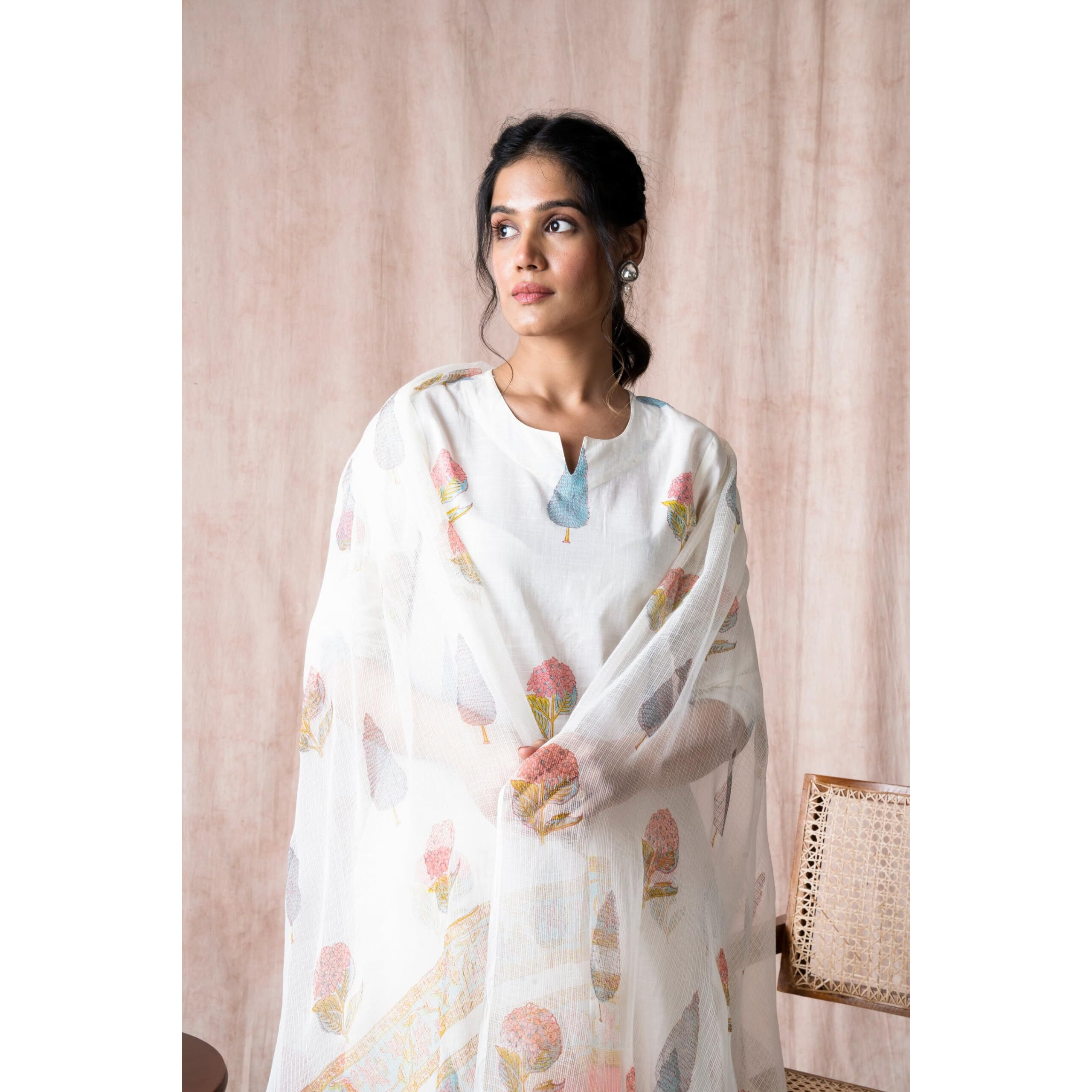 ANNI DESIGNER Women's Cotton Blend Straight Printed Kurta with Pant & Dupatta (Nairiti White_3XL_White_XXX-Large)