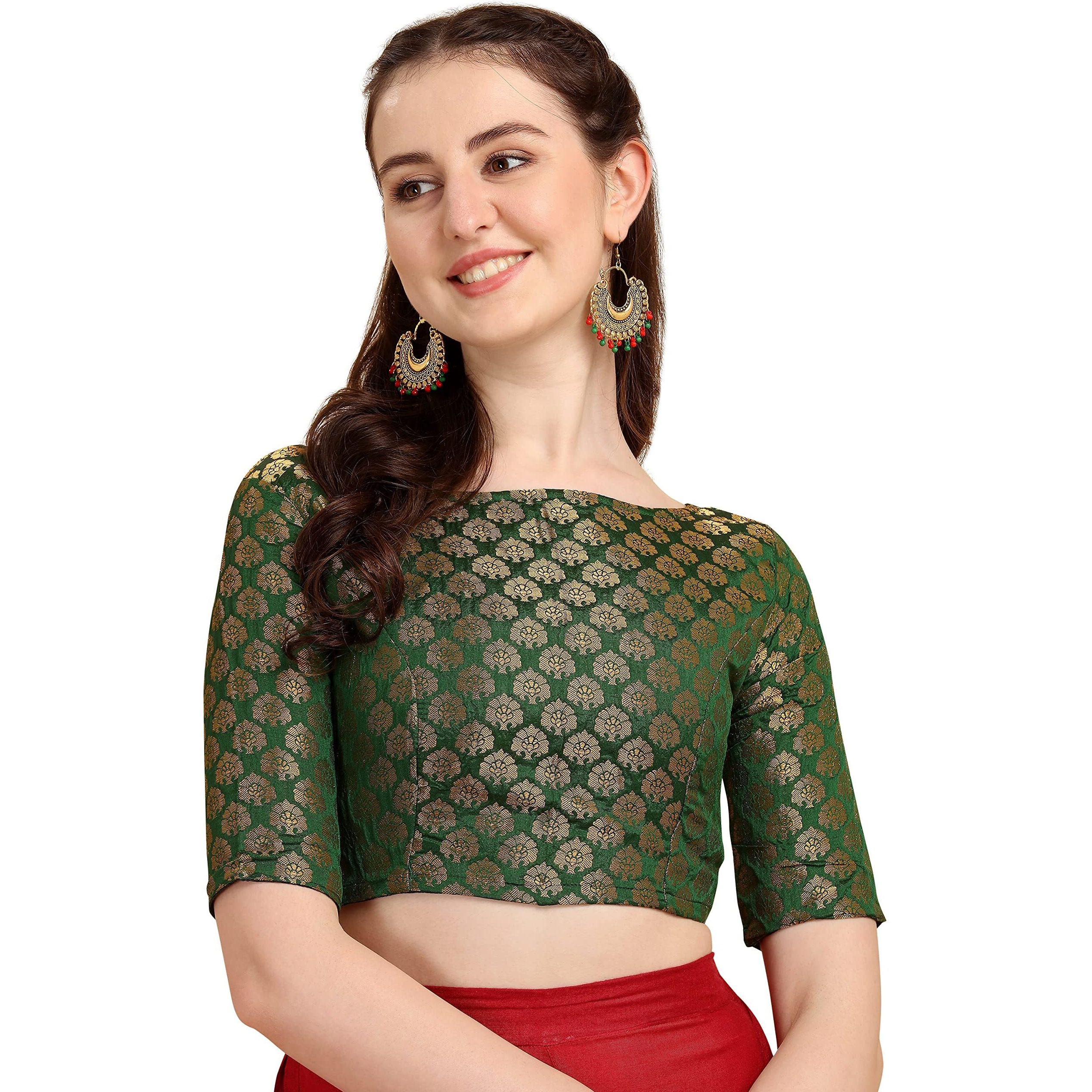 OOMPH Jacquard Green Readymade Blouse for Women - rbbl60xxl