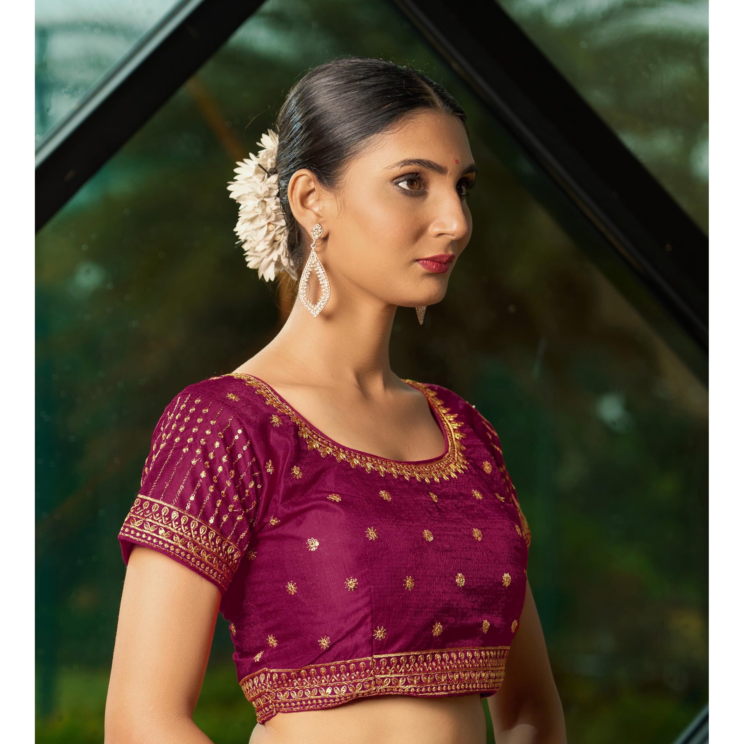 Pujia Mills Women's Pink Readymade Blouse Embroidery Multi Coding Gold Thread Indian Ethnic Designer Blouse Stitched Women's Readymade Short Sleeve Saree Blouse for Women for Saree Lehenga Choli